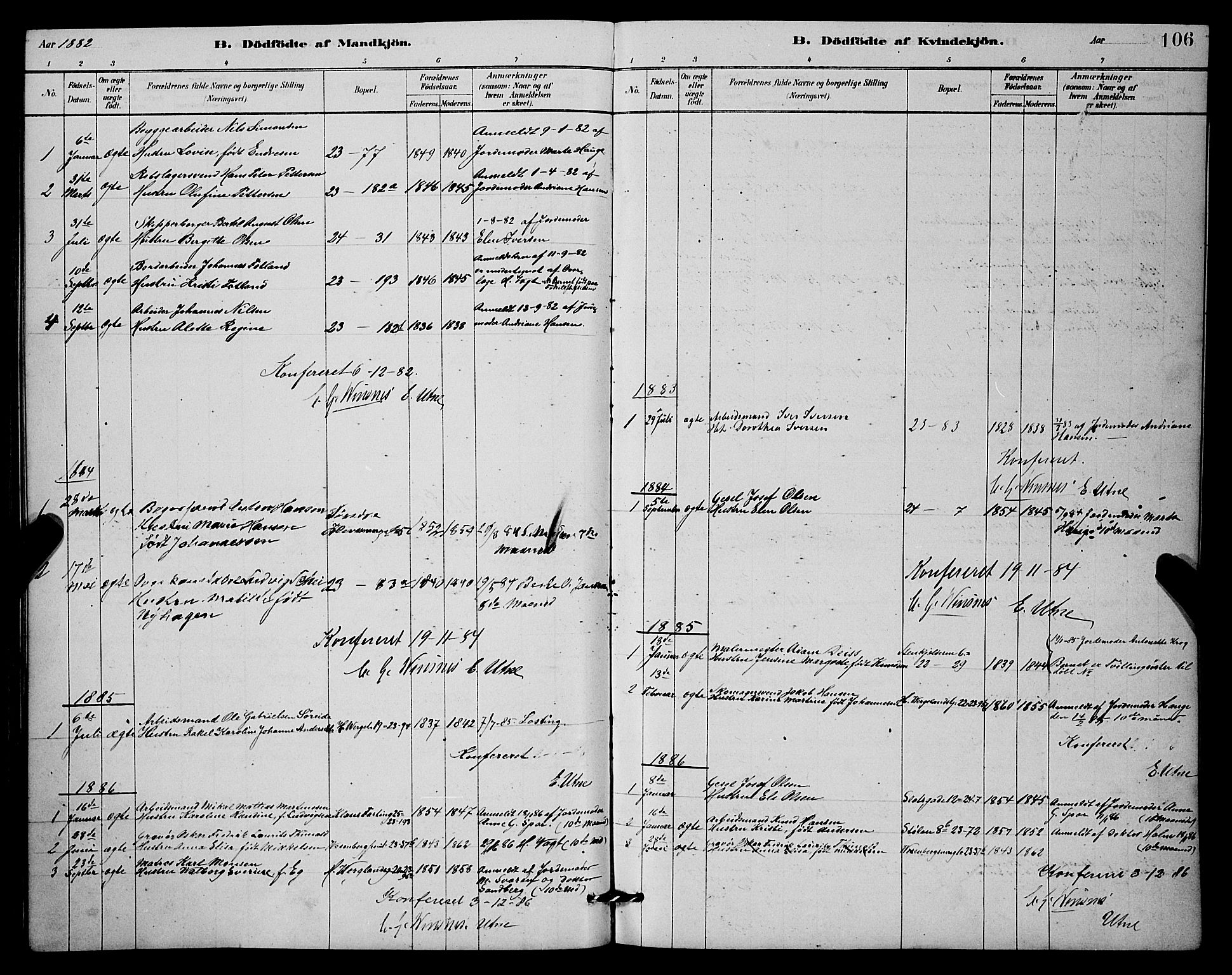 Mariakirken Sokneprestembete, SAB/A-76901/H/Hab/L0004: Parish register (copy) no. A 4, 1878-1892, p. 106