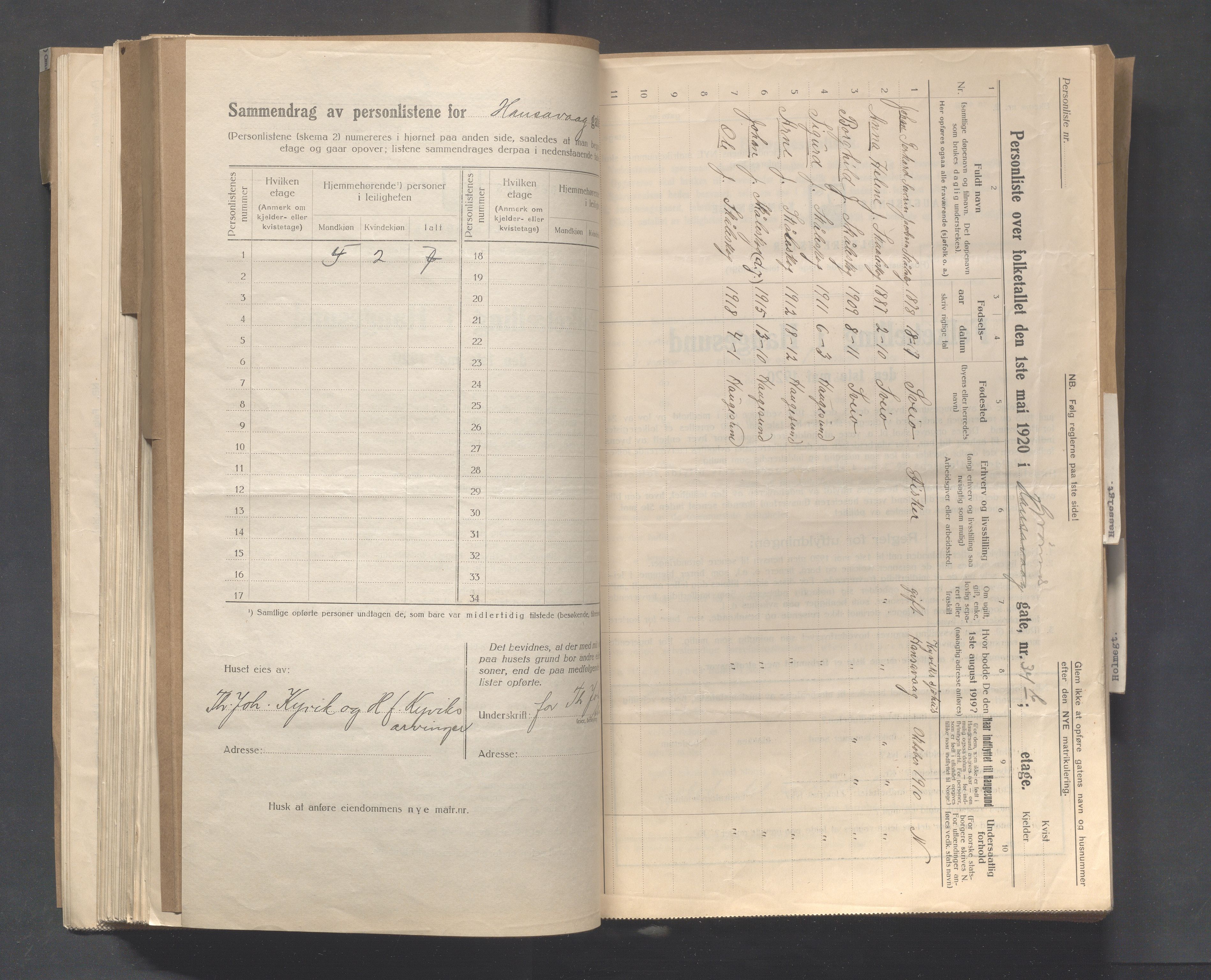 IKAR, Local census 1.5.1920 for Haugesund, 1920, p. 5709