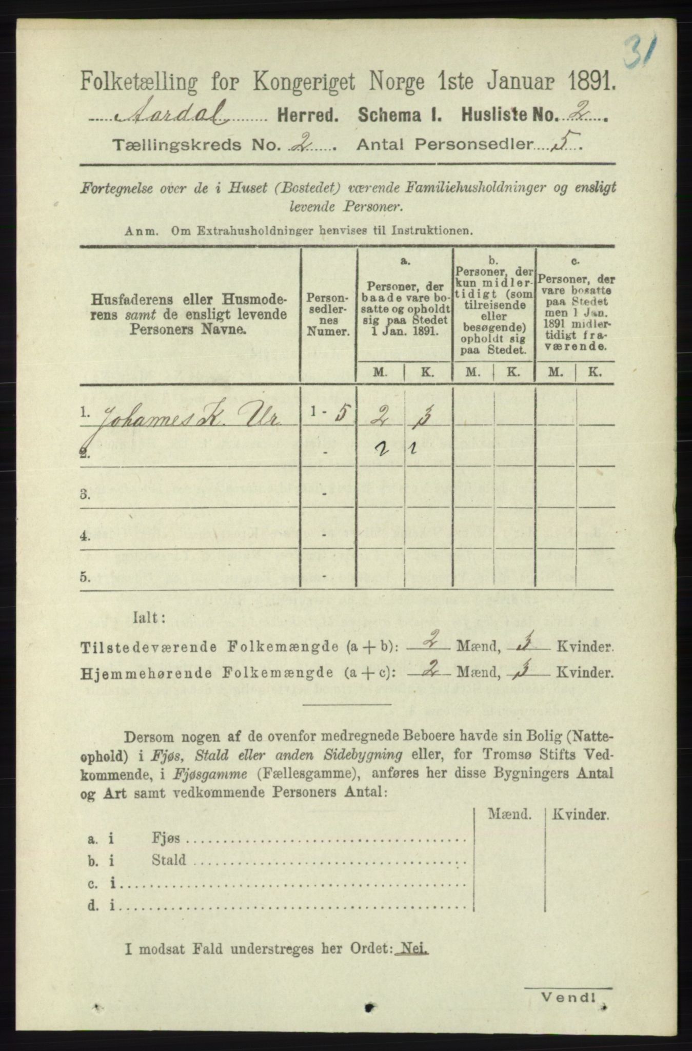 RA, 1891 census for 1131 Årdal, 1891, p. 530