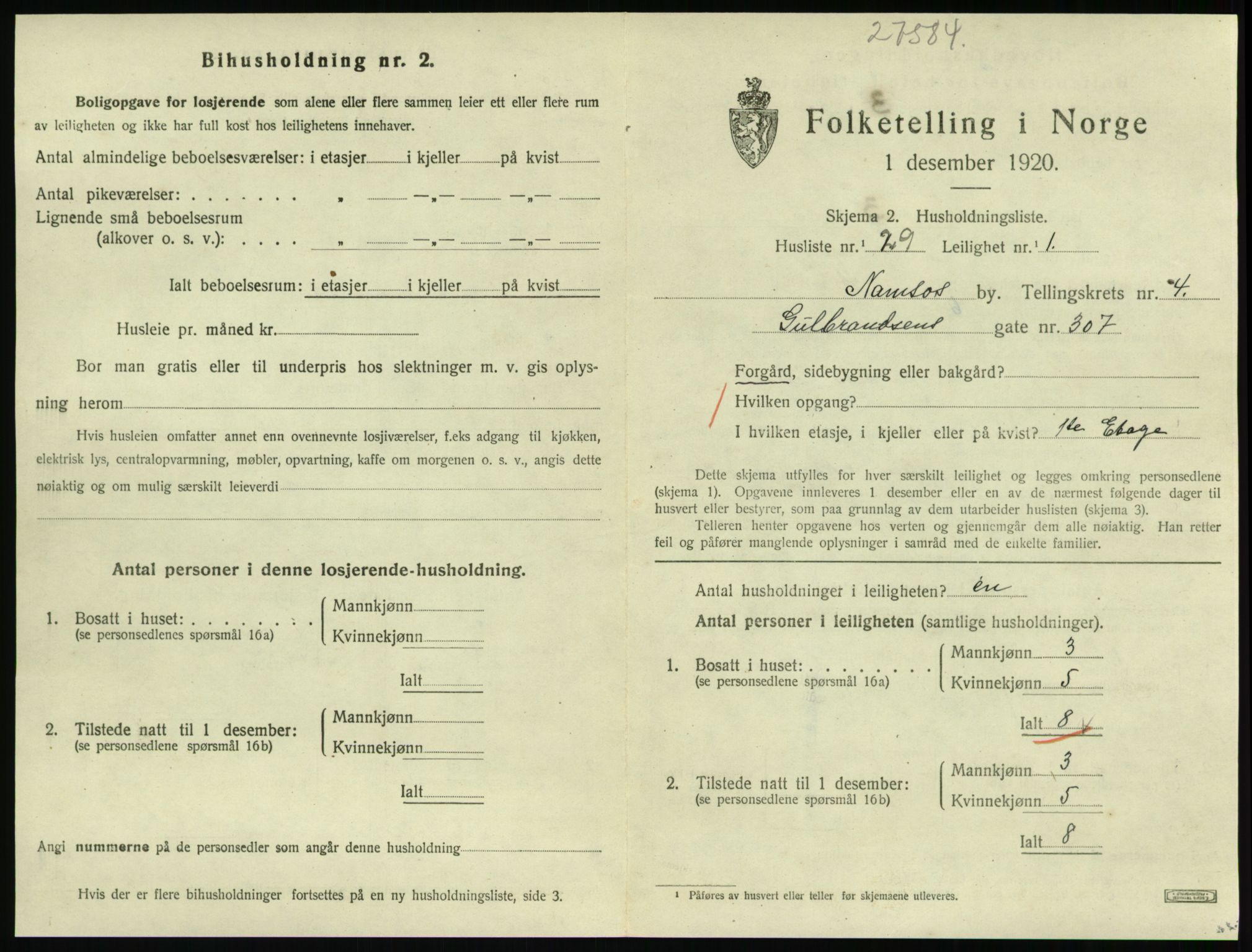 SAT, 1920 census for Namsos, 1920, p. 1507