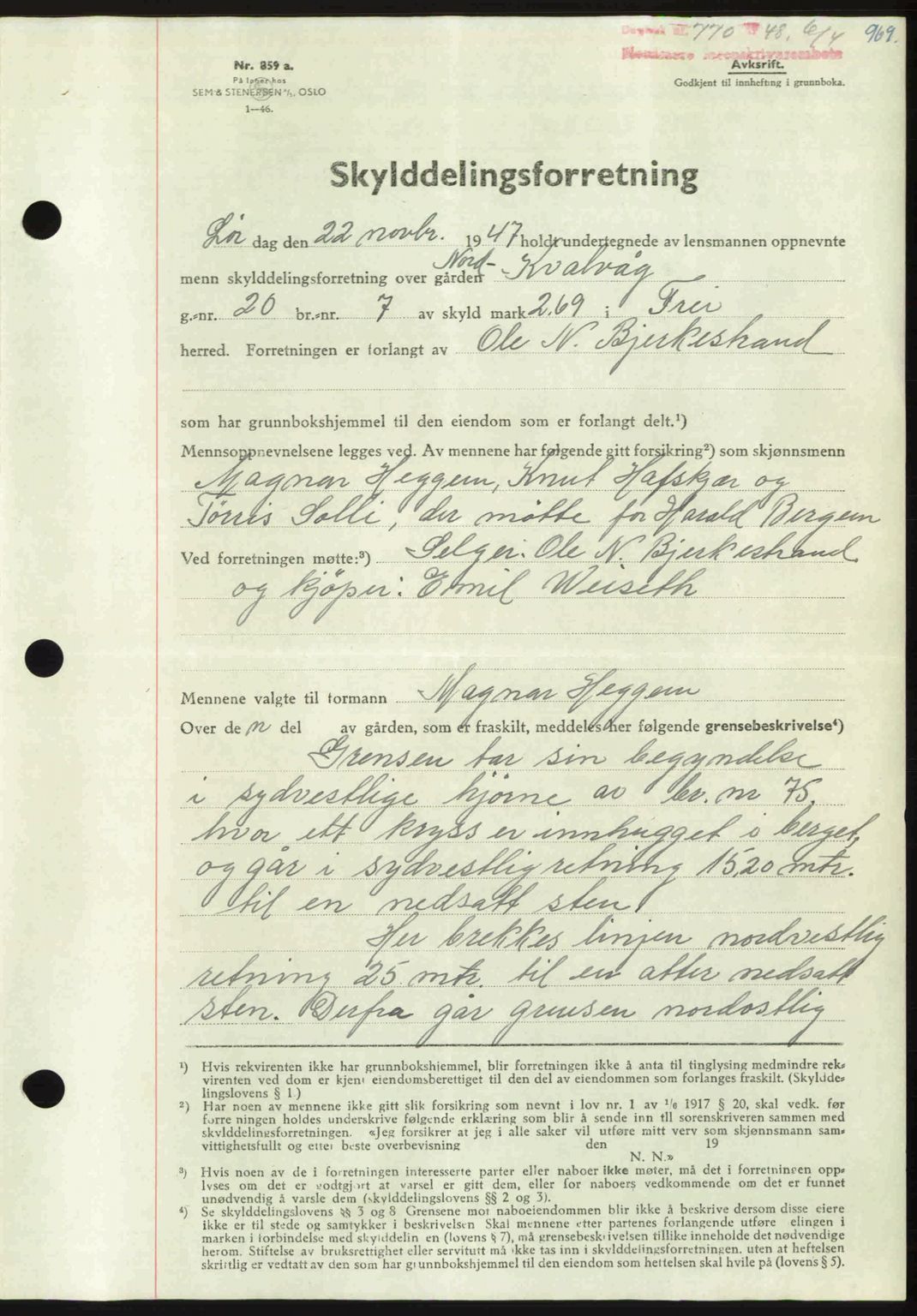 Nordmøre sorenskriveri, AV/SAT-A-4132/1/2/2Ca: Mortgage book no. A107, 1947-1948, Diary no: : 770/1948