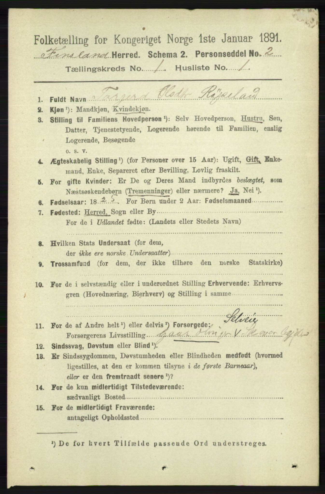 RA, 1891 census for 1023 Finsland, 1891, p. 76