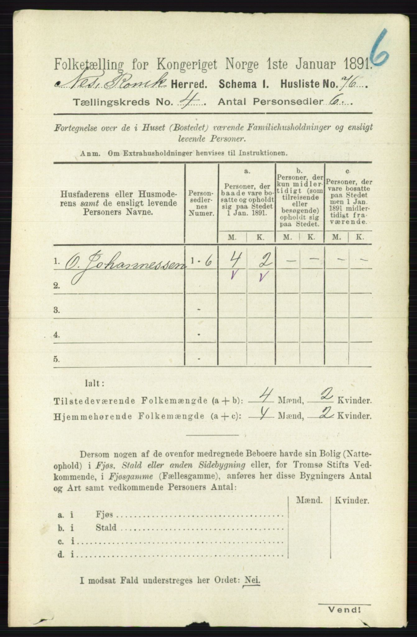 RA, 1891 census for 0236 Nes, 1891, p. 2257