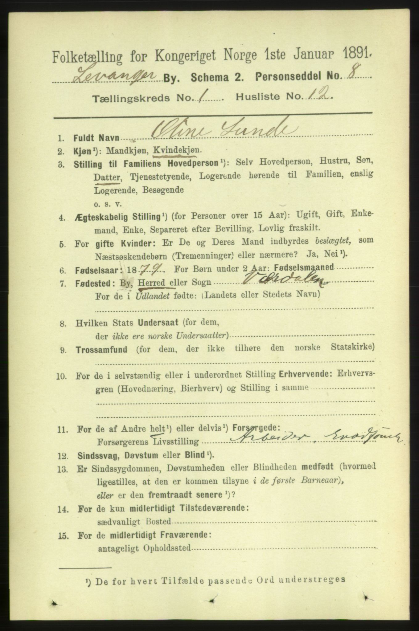 RA, 1891 census for 1701 Levanger, 1891, p. 215