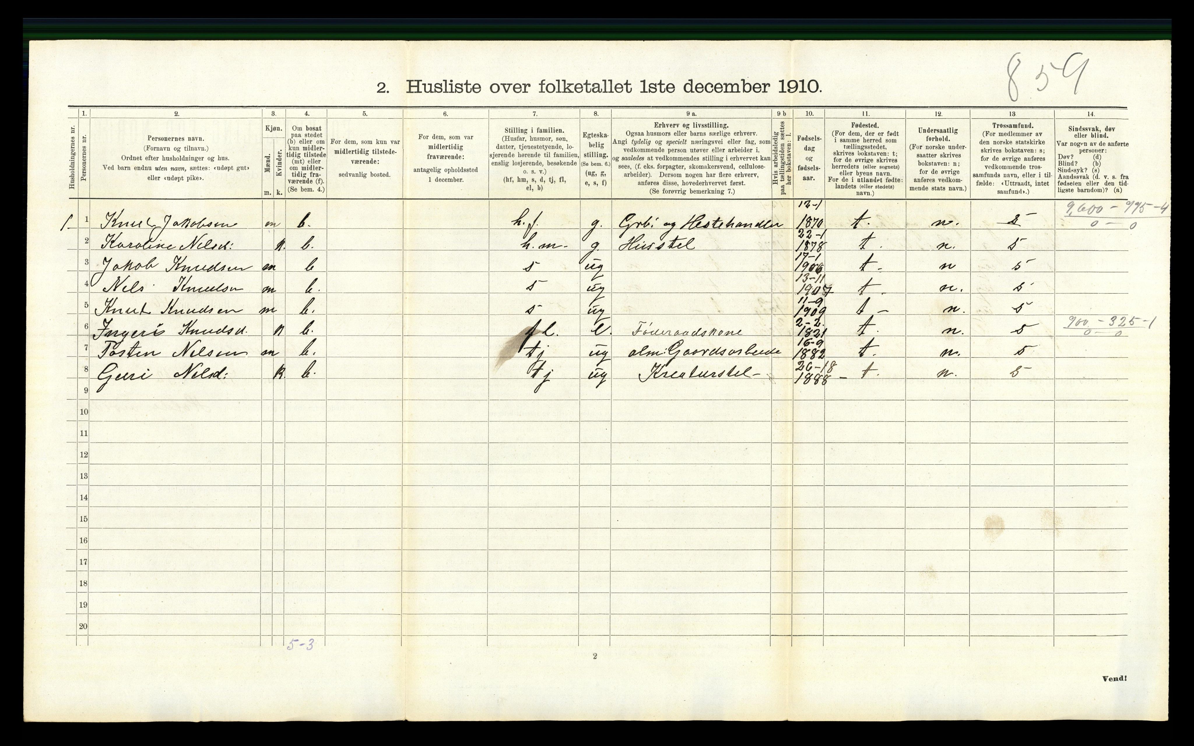 RA, 1910 census for Hemsedal, 1910, p. 343