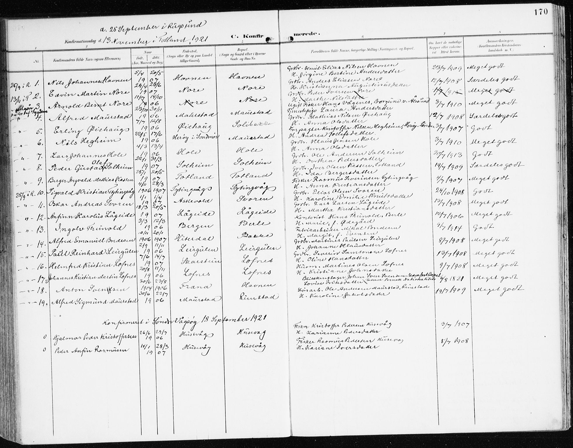 Davik sokneprestembete, SAB/A-79701/H/Haa/Haad/L0002: Parish register (official) no. D 2, 1901-1930, p. 170