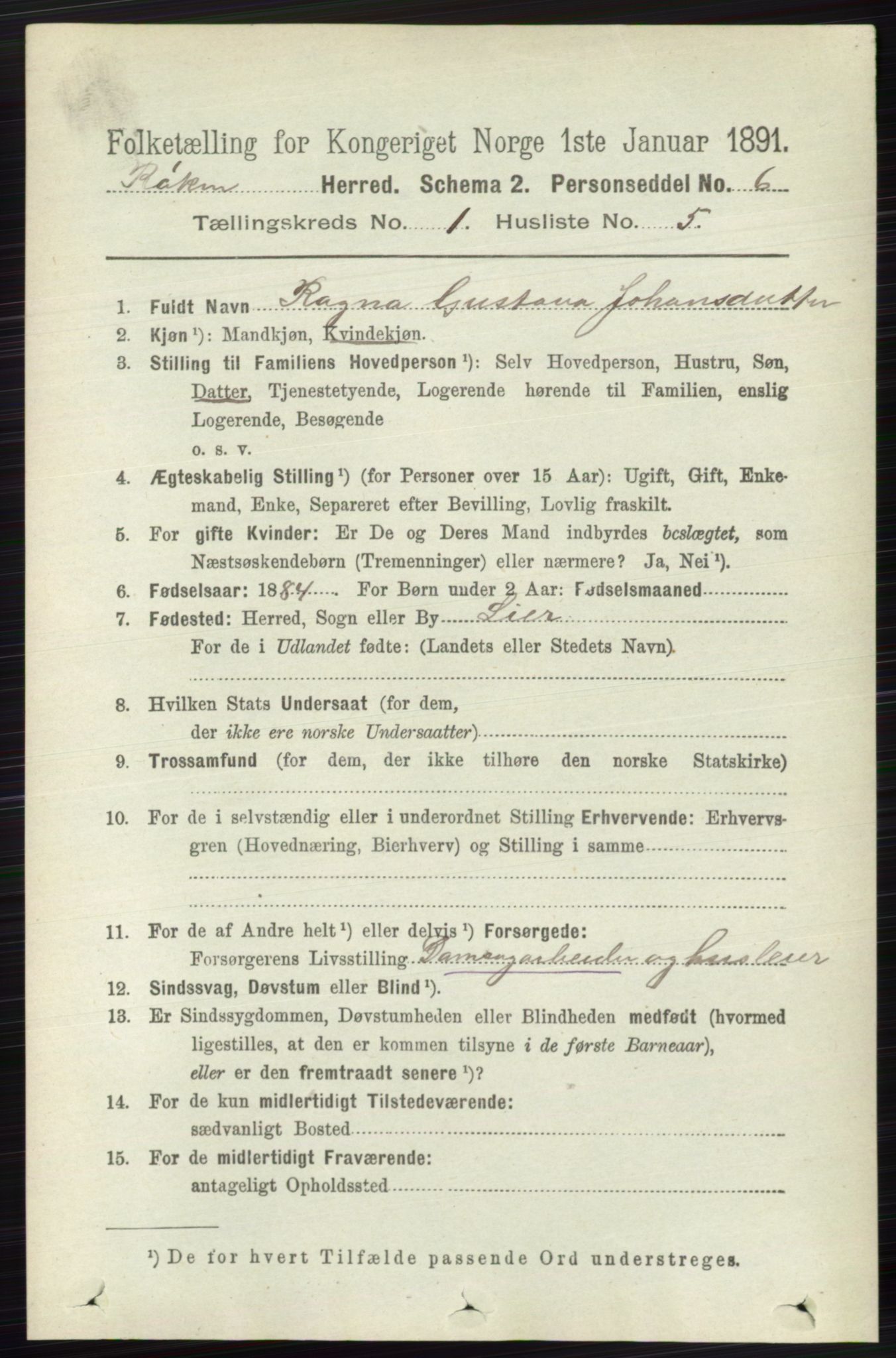 RA, 1891 census for 0627 Røyken, 1891, p. 127
