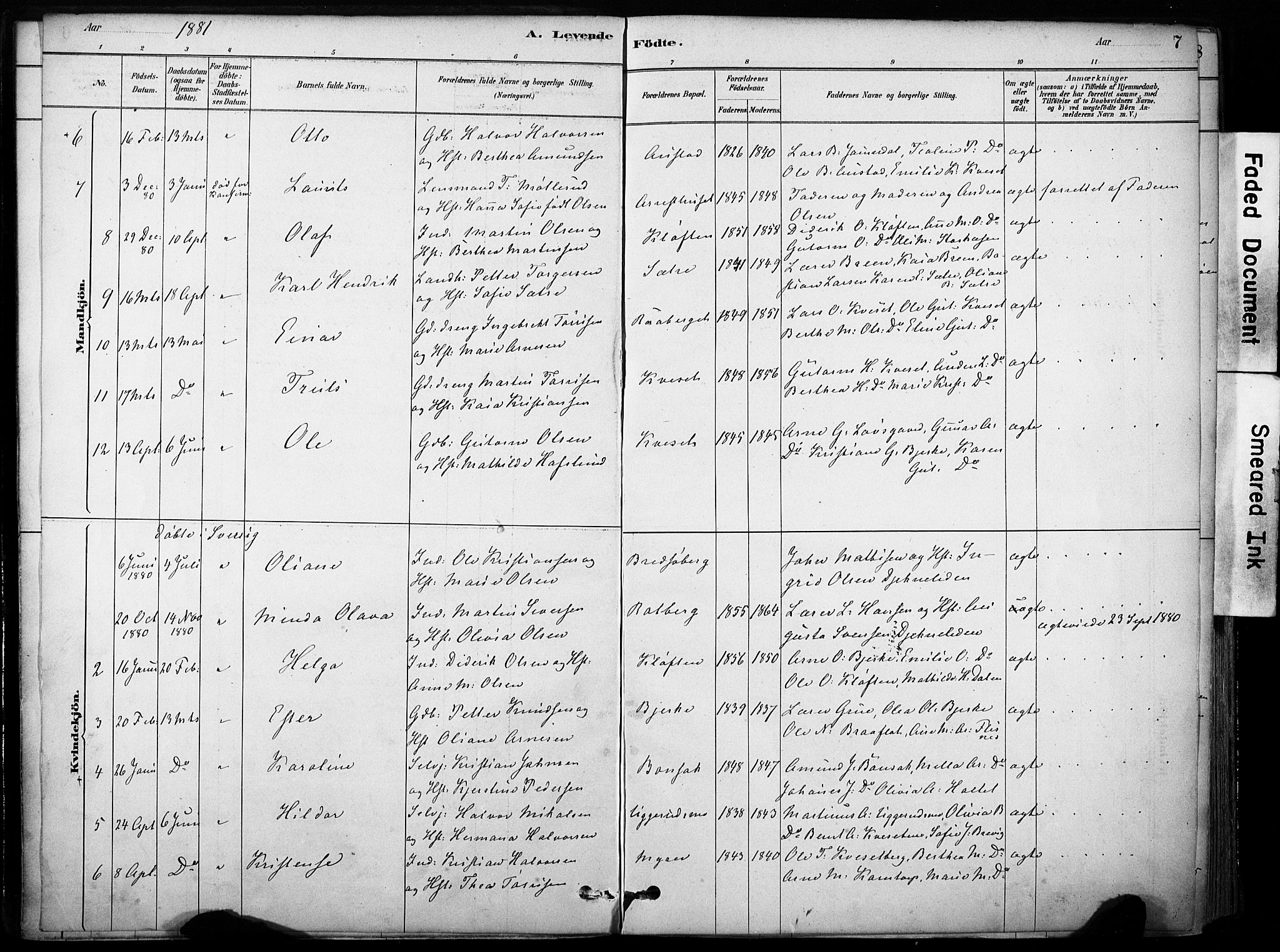 Hof prestekontor, AV/SAH-PREST-038/H/Ha/Haa/L0011: Parish register (official) no. 11, 1879-1911, p. 7