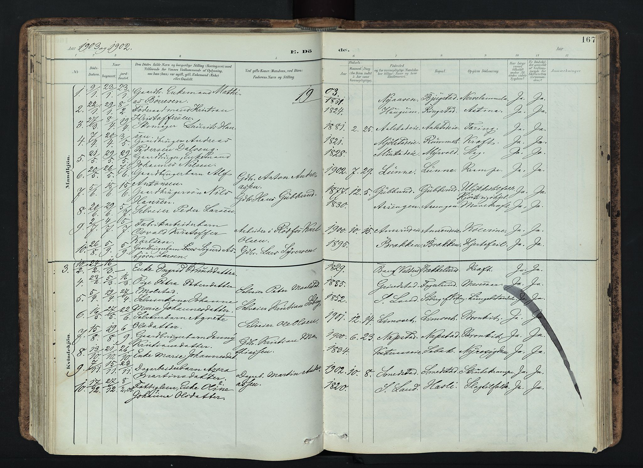 Vardal prestekontor, AV/SAH-PREST-100/H/Ha/Haa/L0019: Parish register (official) no. 19, 1893-1907, p. 167
