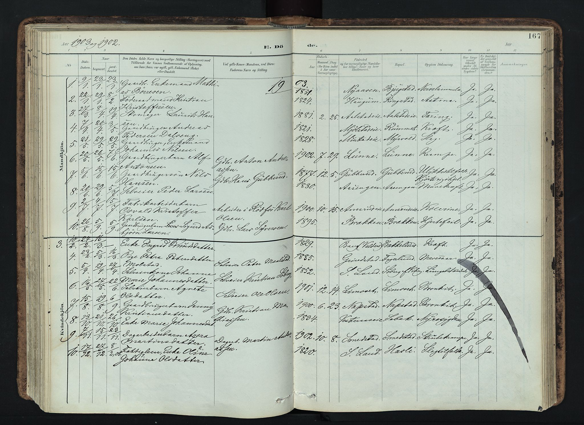 Vardal prestekontor, SAH/PREST-100/H/Ha/Haa/L0019: Parish register (official) no. 19, 1893-1907, p. 167