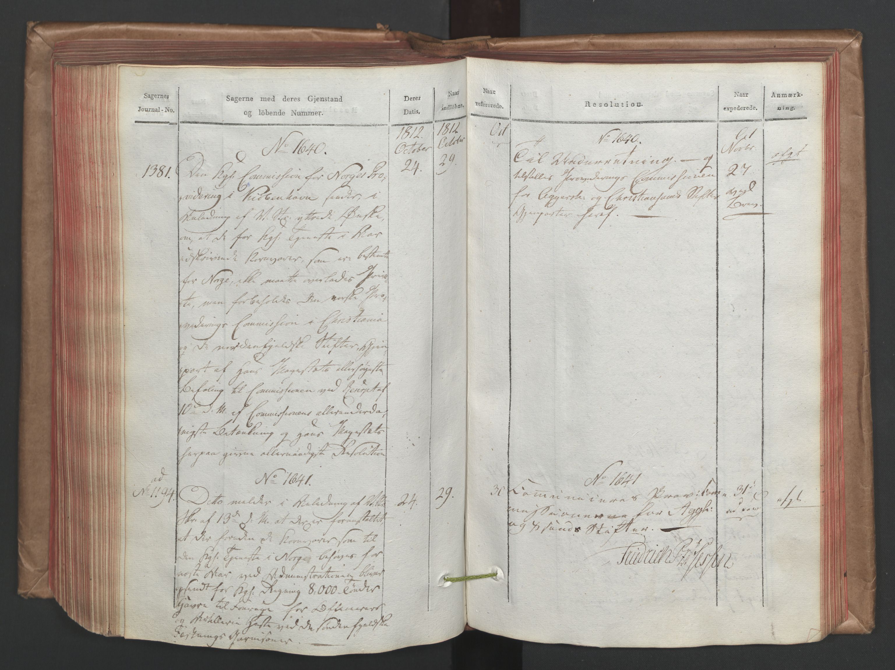 Stattholderembetet 1810-1814, 1. kontor (Kontor A), AV/RA-EA-2872/Aa/L0003: Kollegial referatprotokoll,  j.nr. 995-1430,  l.nr. 1129-1710, 1812, p. 256