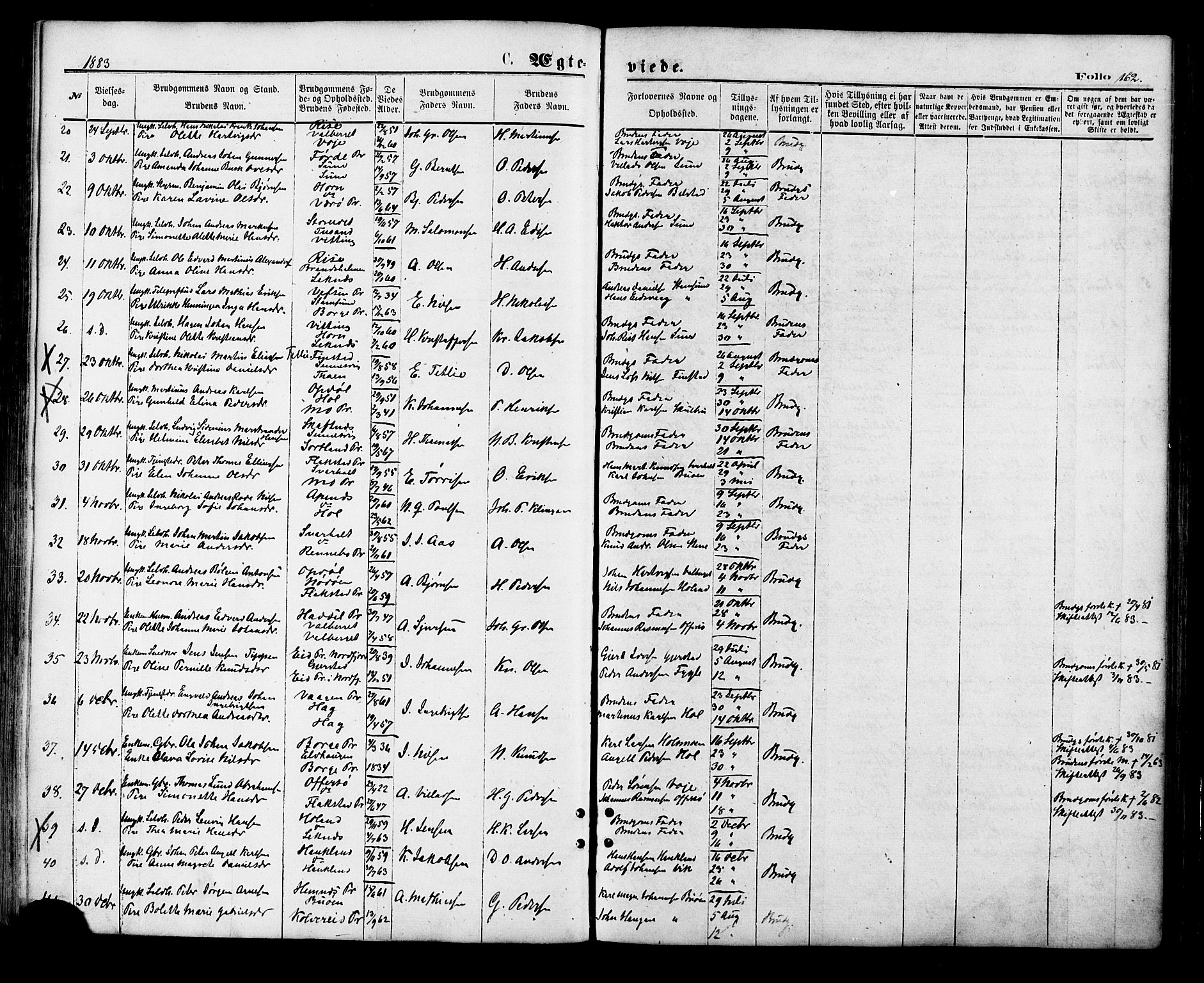 Ministerialprotokoller, klokkerbøker og fødselsregistre - Nordland, SAT/A-1459/881/L1166: Parish register (copy) no. 881C03, 1876-1885, p. 162