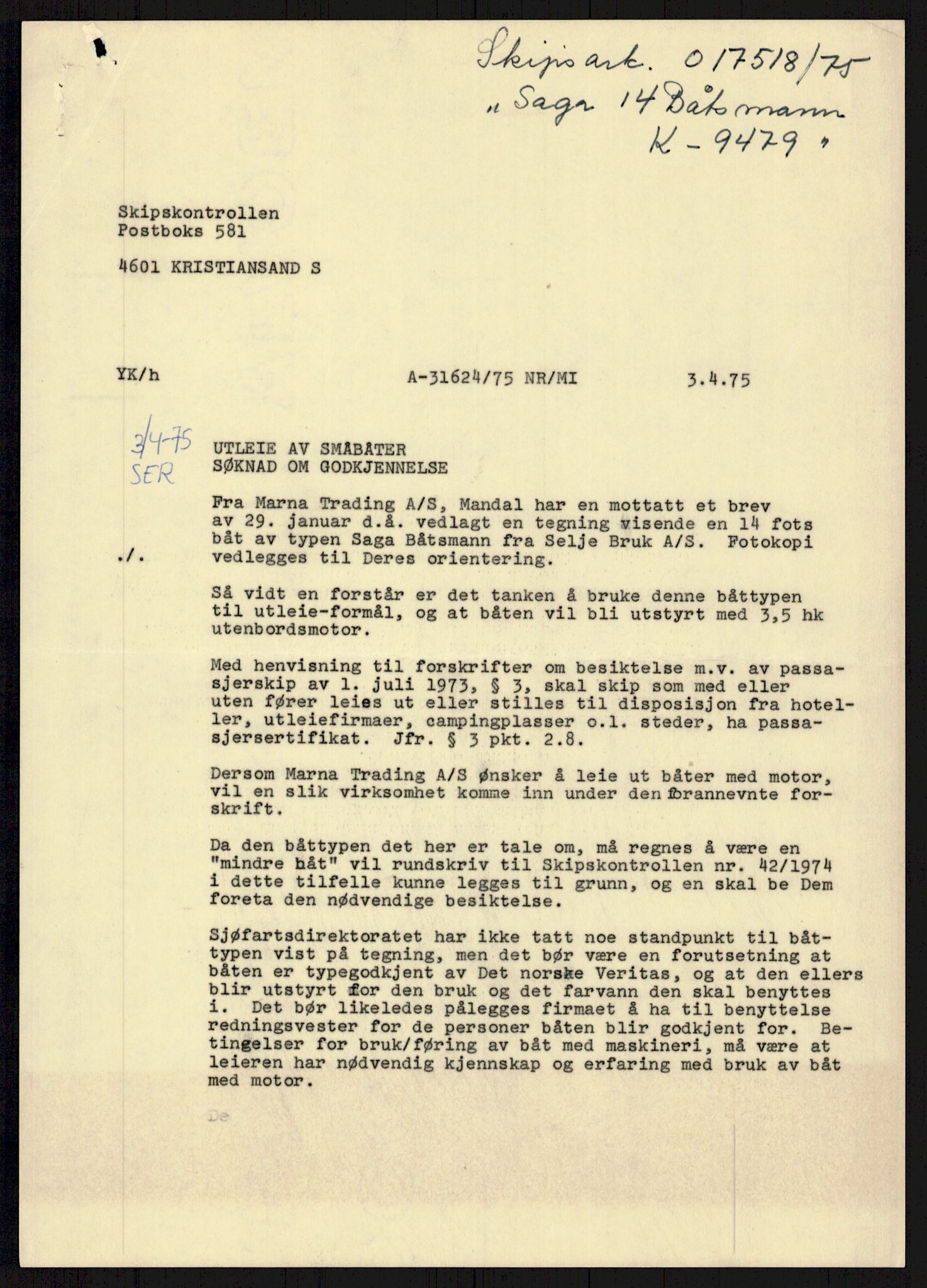 Sjøfartsdirektoratet med forløpere, generelt arkiv, AV/RA-S-1407/D/Du/Duc/L0641/0004: Skipskontrollen - Forskrifter    / Utleiebåter (2 mapper), 1977-1989, p. 299