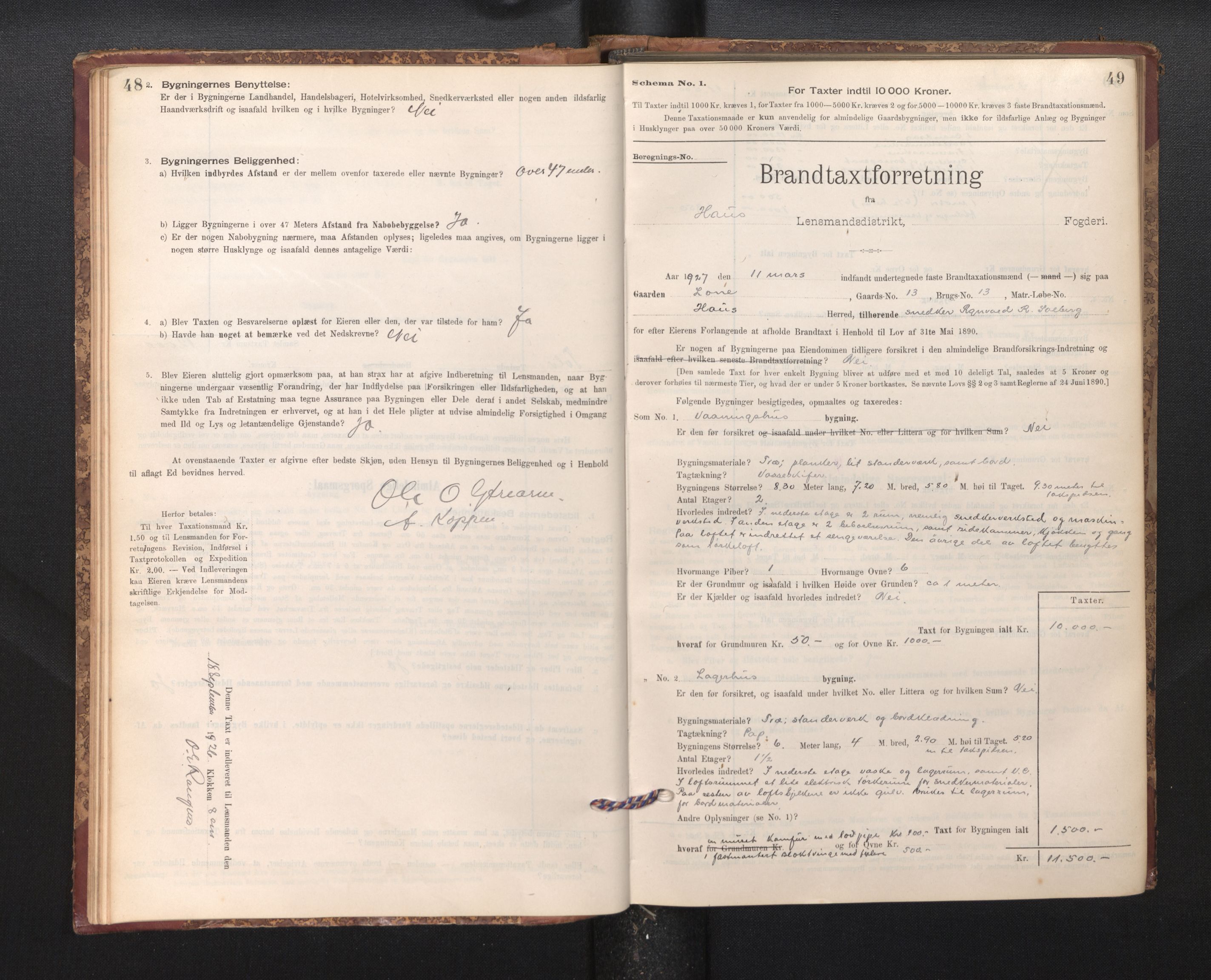 Lensmannen i Haus, SAB/A-32701/0012/L0006: Branntakstprotokoll, skjematakst, 1895-1941, p. 48-49