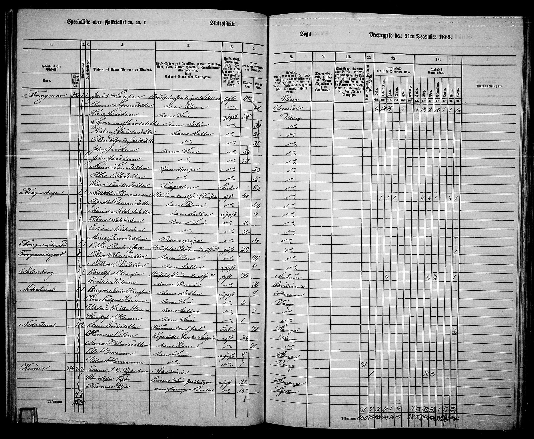 RA, 1865 census for Vang/Vang og Furnes, 1865, p. 211