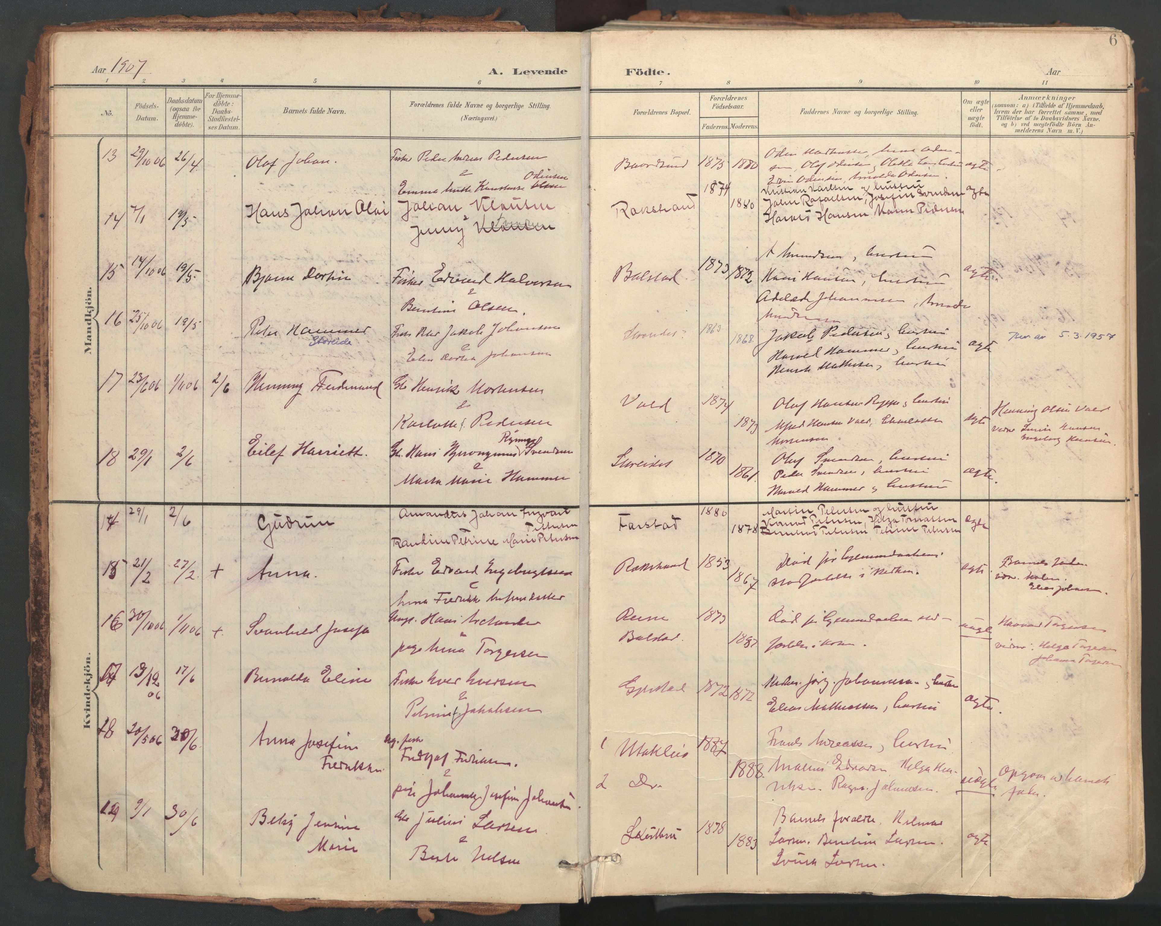 Ministerialprotokoller, klokkerbøker og fødselsregistre - Nordland, SAT/A-1459/881/L1154: Parish register (official) no. 881A07, 1907-1918, p. 6