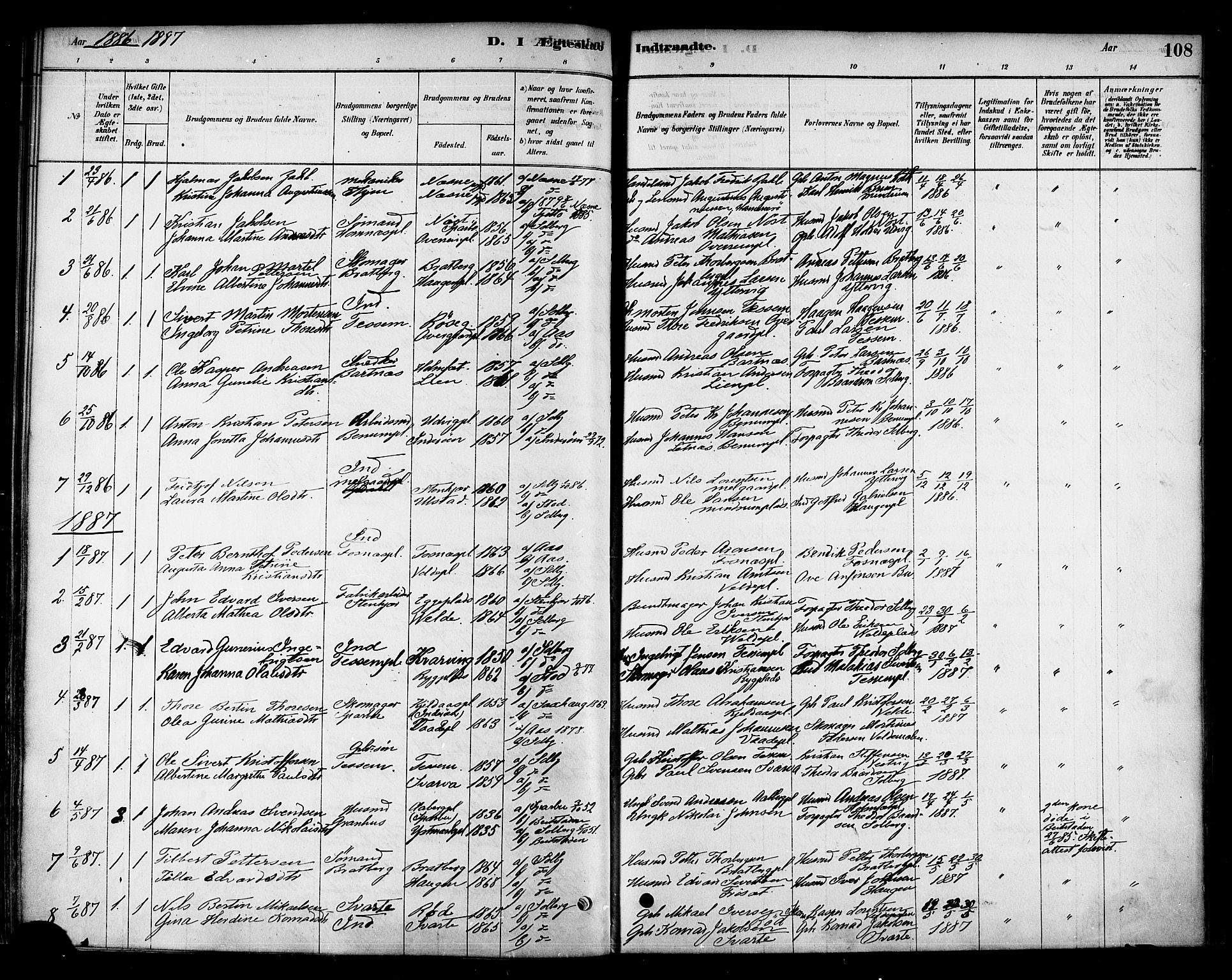 Ministerialprotokoller, klokkerbøker og fødselsregistre - Nord-Trøndelag, SAT/A-1458/741/L0395: Parish register (official) no. 741A09, 1878-1888, p. 108