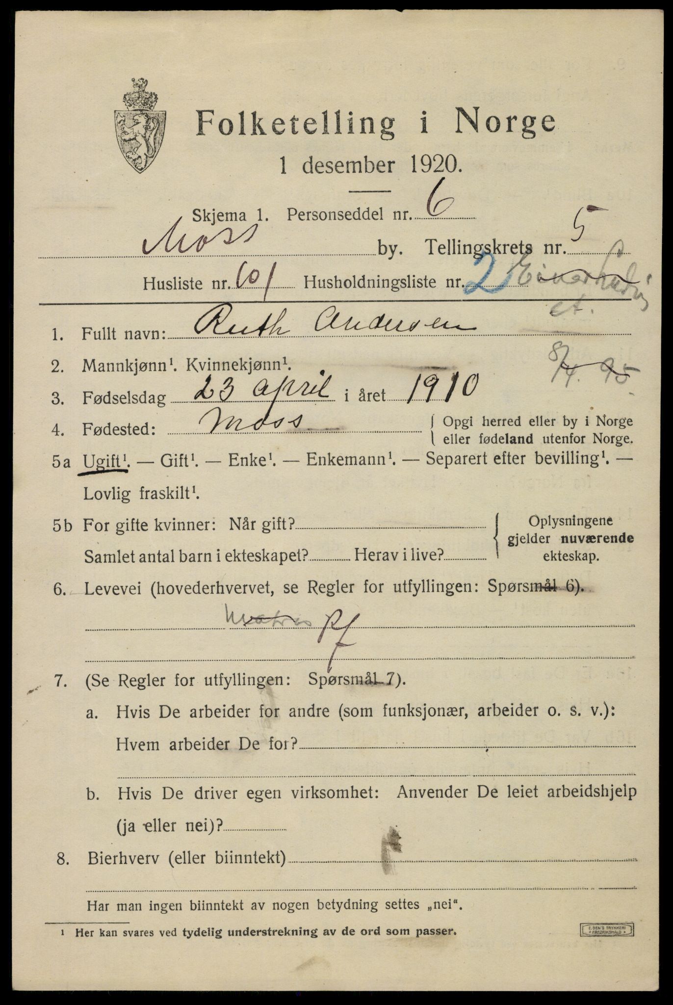 SAO, 1920 census for Moss, 1920, p. 17819