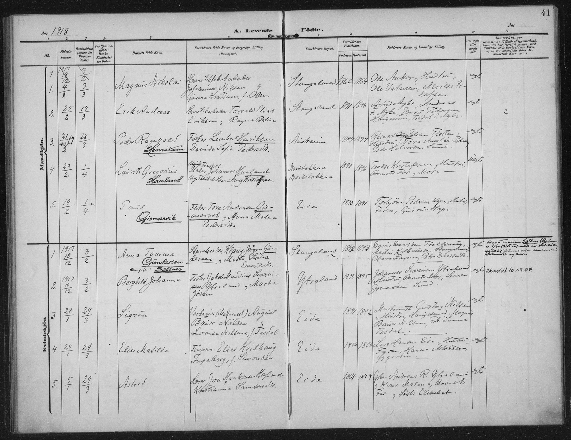 Kopervik sokneprestkontor, AV/SAST-A-101850/H/Ha/Haa/L0003: Parish register (official) no. A 3, 1906-1924, p. 41