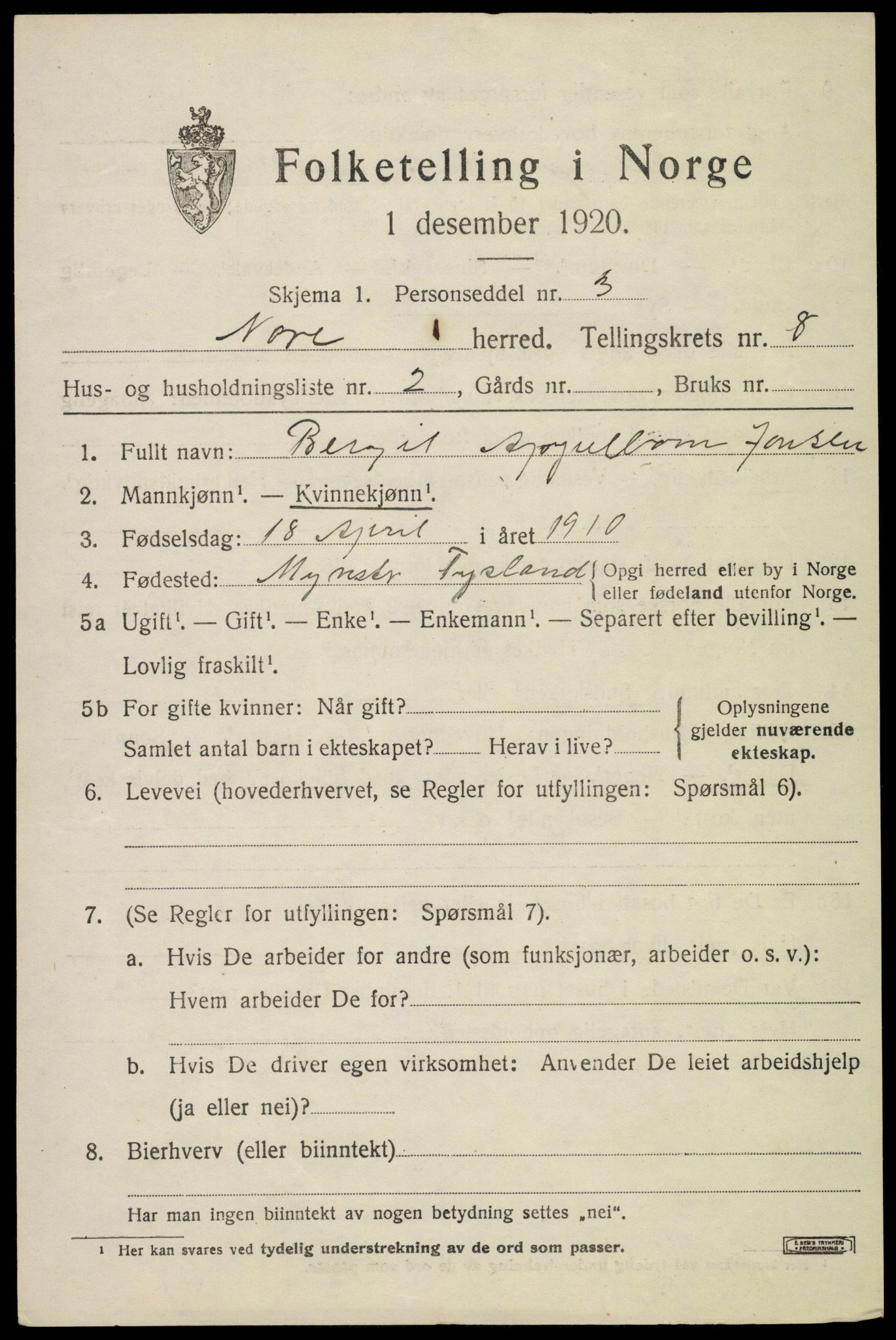 SAKO, 1920 census for Nore, 1920, p. 4012