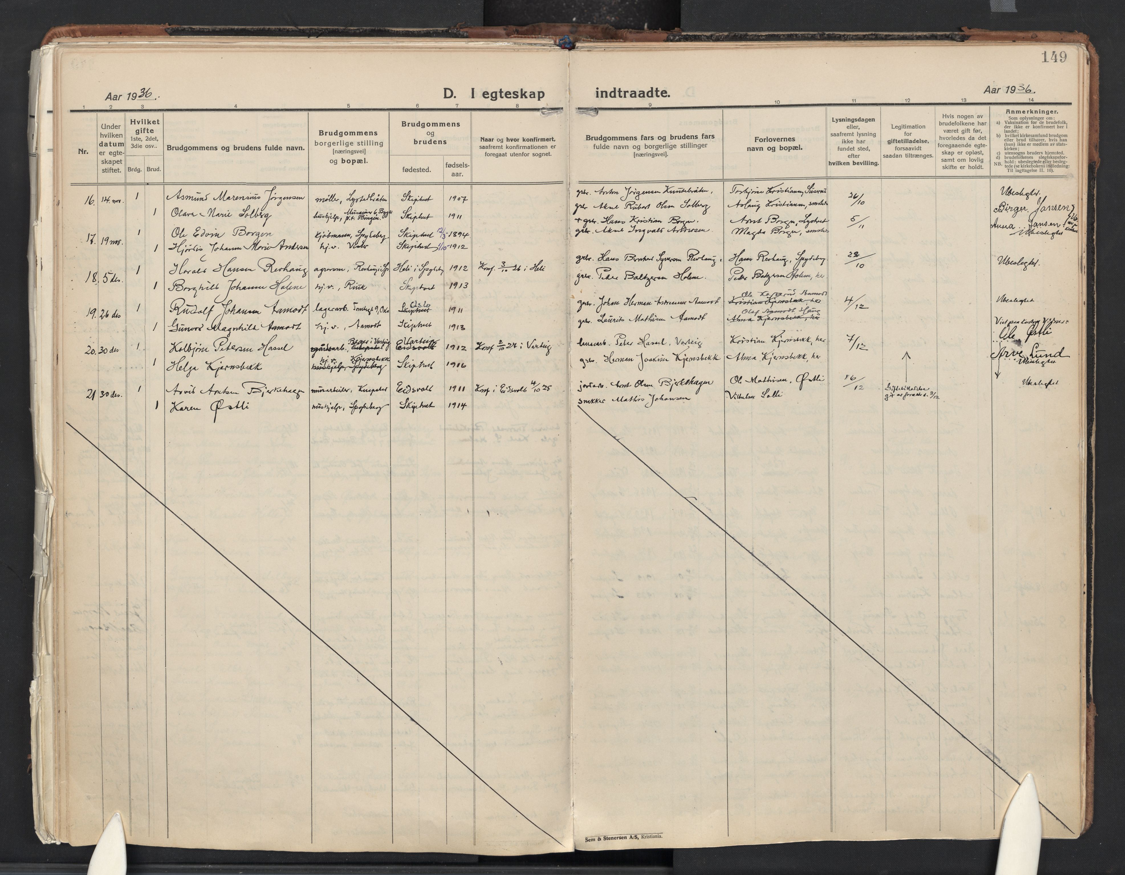 Skiptvet prestekontor Kirkebøker, AV/SAO-A-20009/F/Fa/L0013: Parish register (official) no. 13, 1925-1941, p. 149