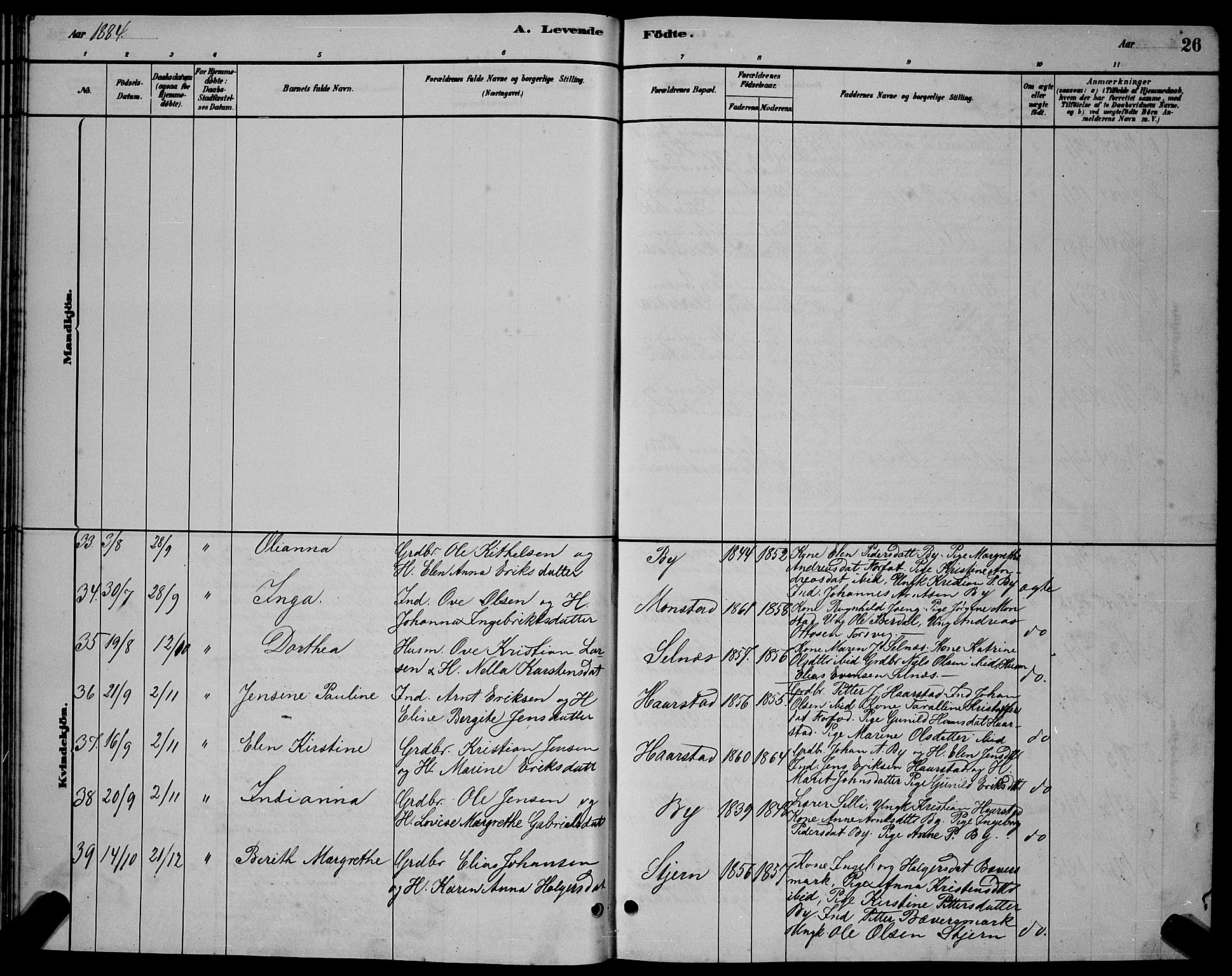 Ministerialprotokoller, klokkerbøker og fødselsregistre - Sør-Trøndelag, SAT/A-1456/655/L0687: Parish register (copy) no. 655C03, 1880-1898, p. 26
