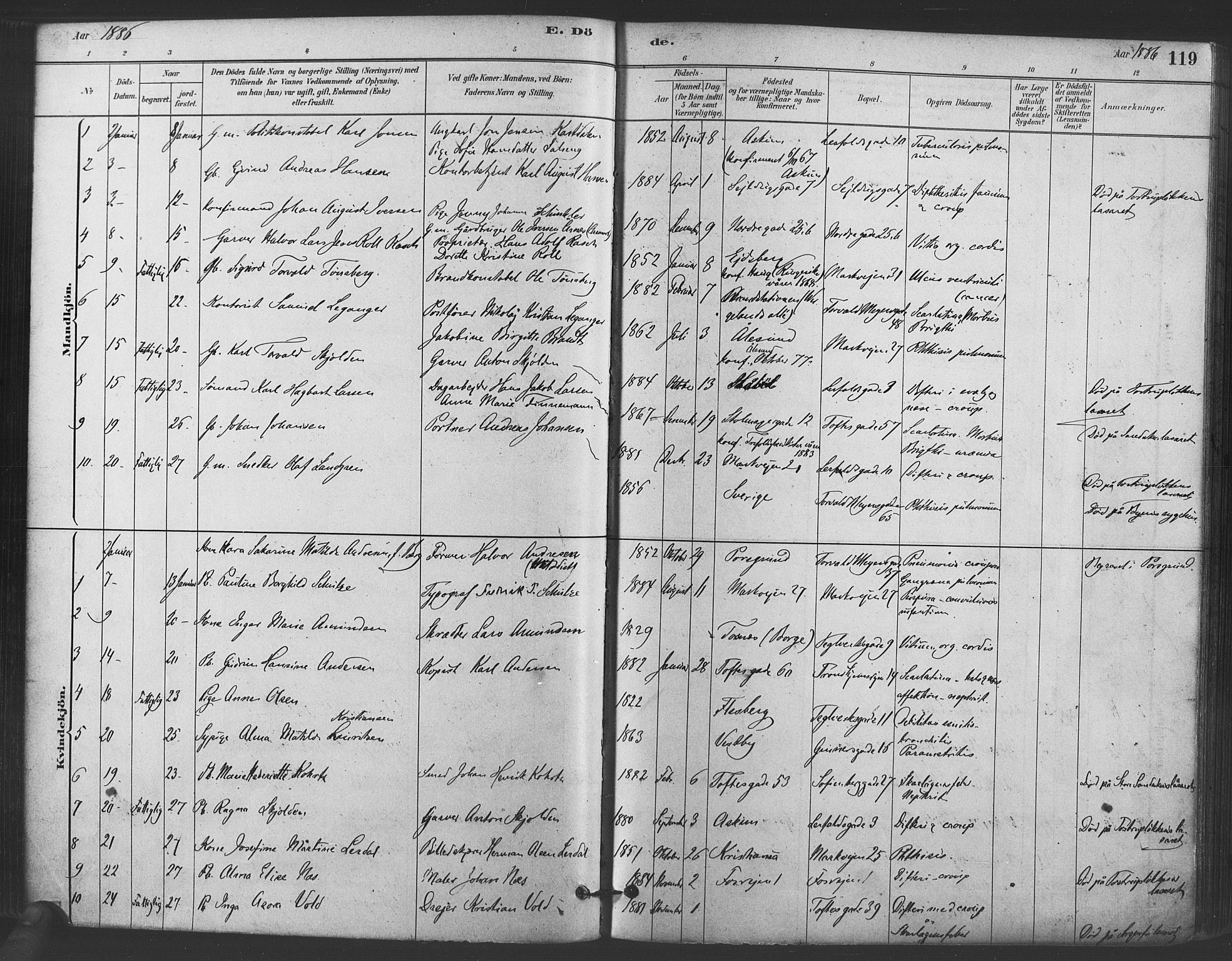 Paulus prestekontor Kirkebøker, SAO/A-10871/F/Fa/L0005: Parish register (official) no. 5, 1879-1889, p. 119