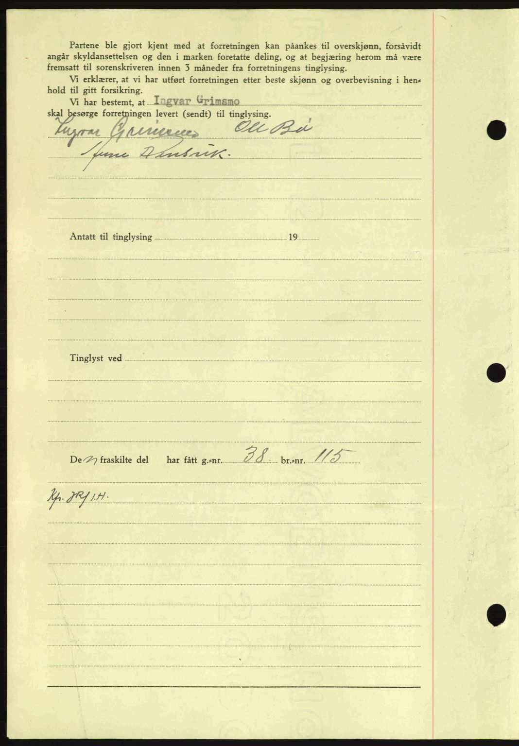 Nordmøre sorenskriveri, SAT/A-4132/1/2/2Ca: Mortgage book no. A96, 1943-1944, Diary no: : 2764/1943