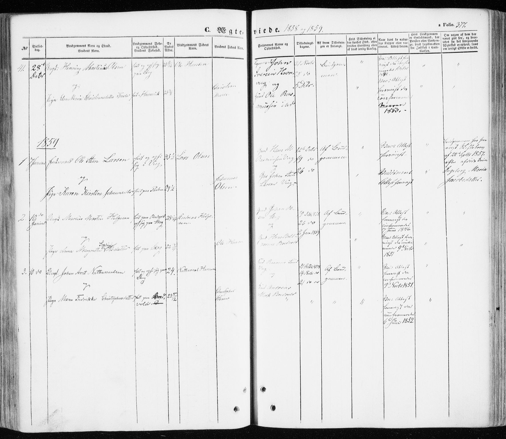 Ibestad sokneprestembete, SATØ/S-0077/H/Ha/Haa/L0008kirke: Parish register (official) no. 8, 1850-1859, p. 377