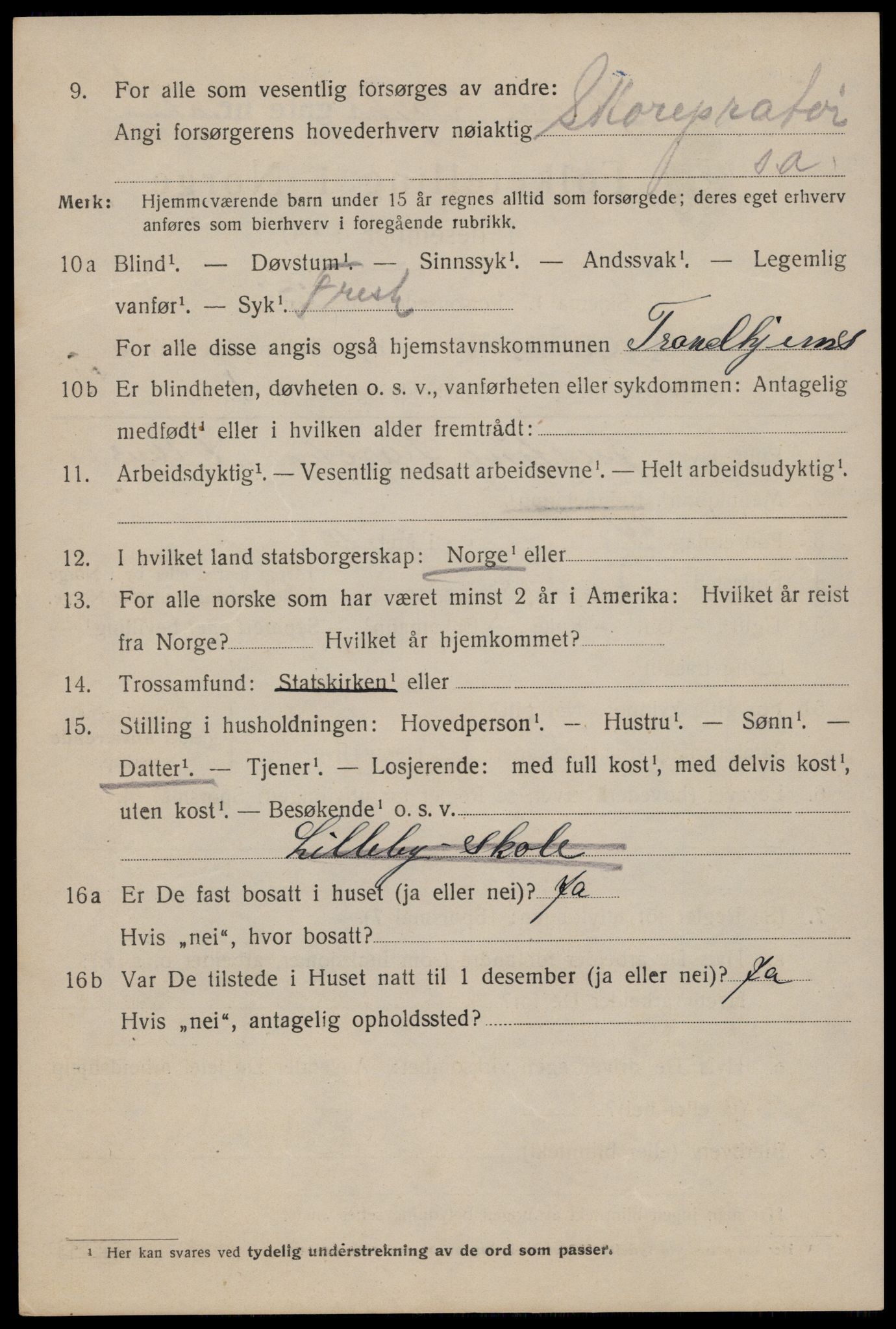 SAT, 1920 census for Trondheim, 1920, p. 129205