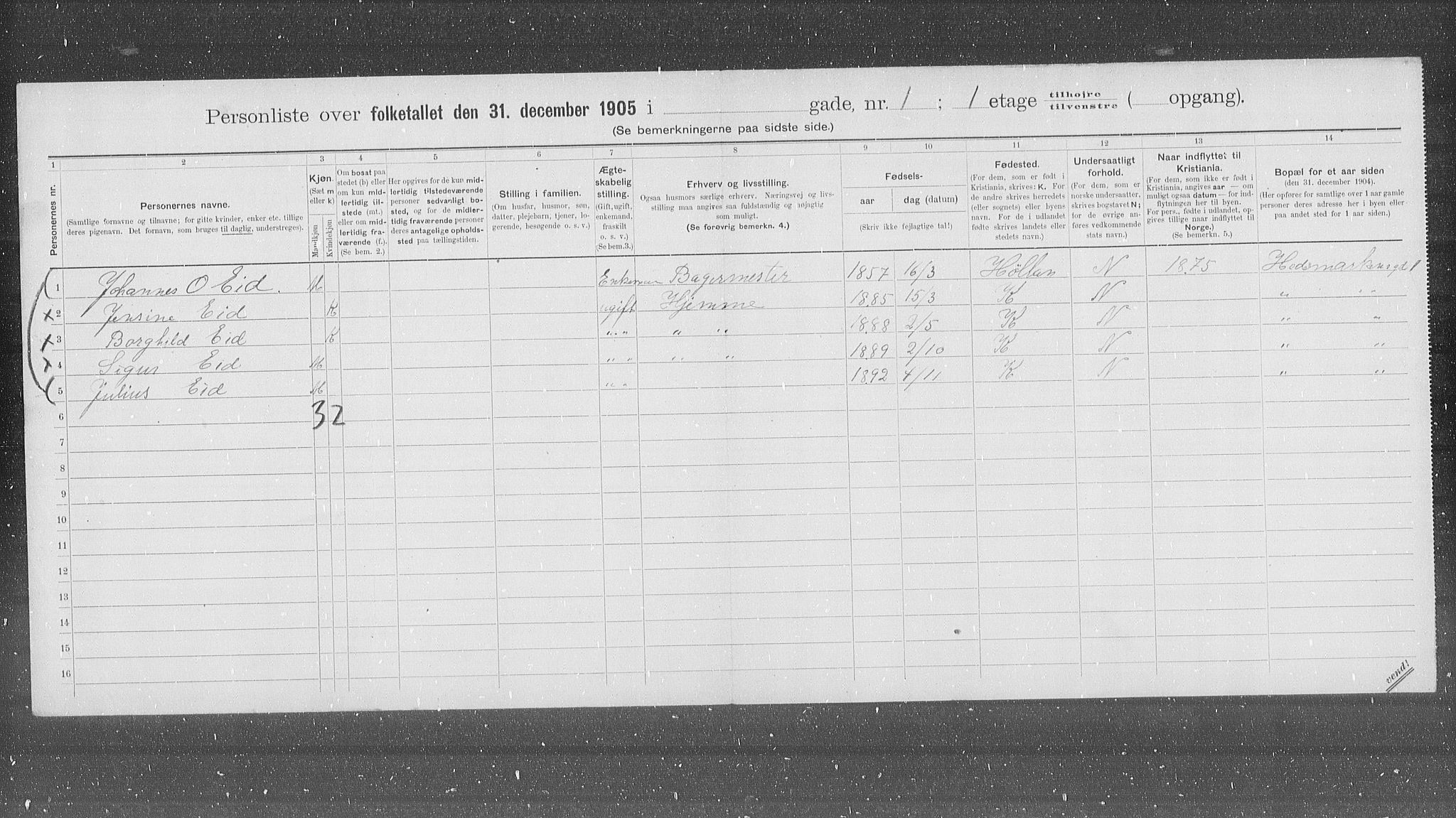 OBA, Municipal Census 1905 for Kristiania, 1905, p. 18925