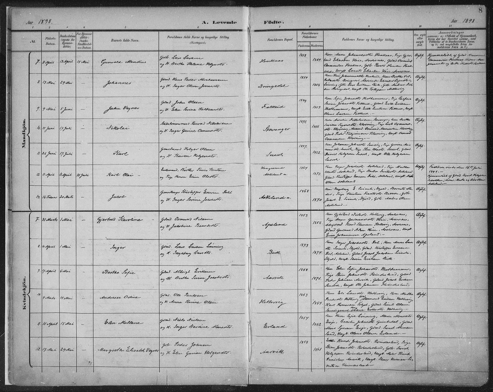 Tysvær sokneprestkontor, AV/SAST-A -101864/H/Ha/Haa/L0008: Parish register (official) no. A 8, 1897-1918, p. 8