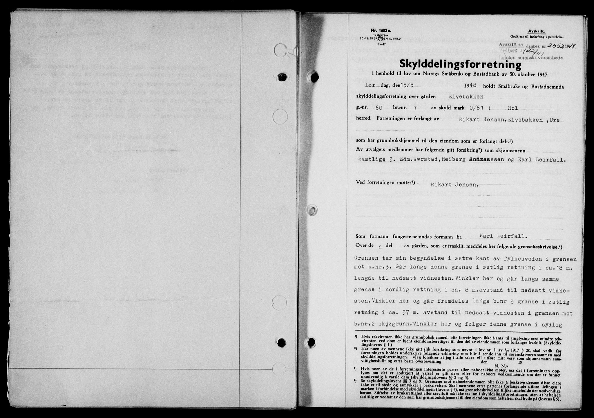 Lofoten sorenskriveri, SAT/A-0017/1/2/2C/L0019a: Mortgage book no. 19a, 1948-1948, Diary no: : 2652/1948
