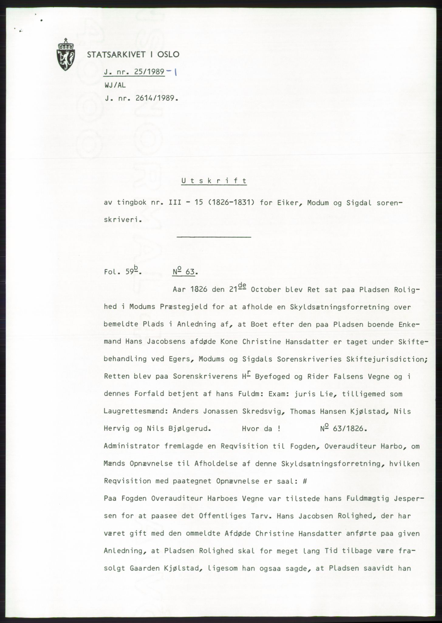 Statsarkivet i Kongsberg, SAKO/A-0001, 1989, p. 2
