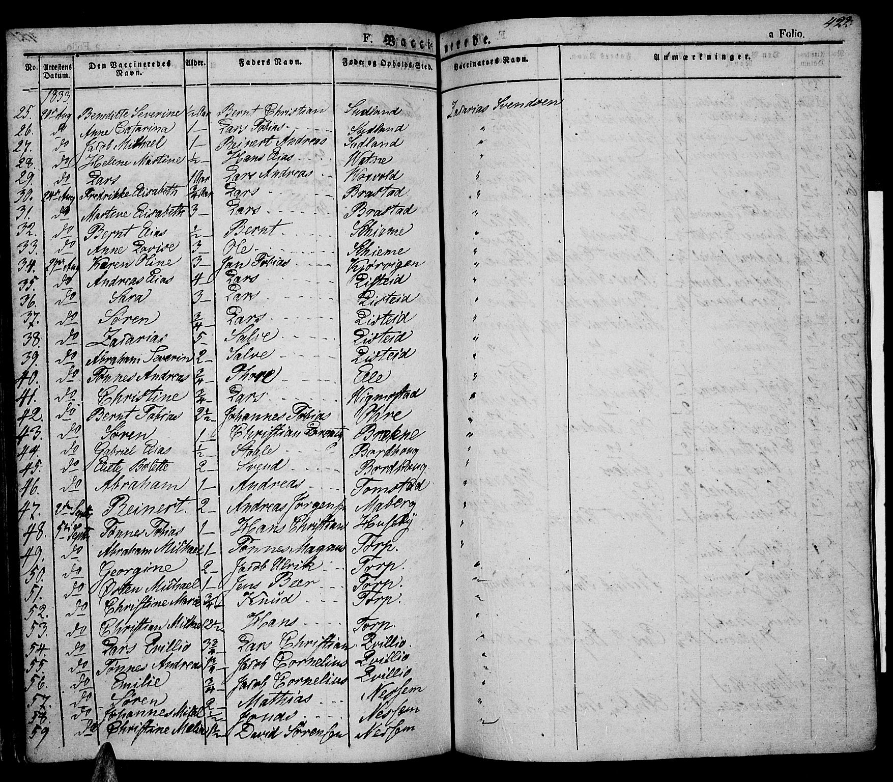 Lista sokneprestkontor, AV/SAK-1111-0027/F/Fa/L0008: Parish register (official) no. A 8, 1823-1835, p. 422