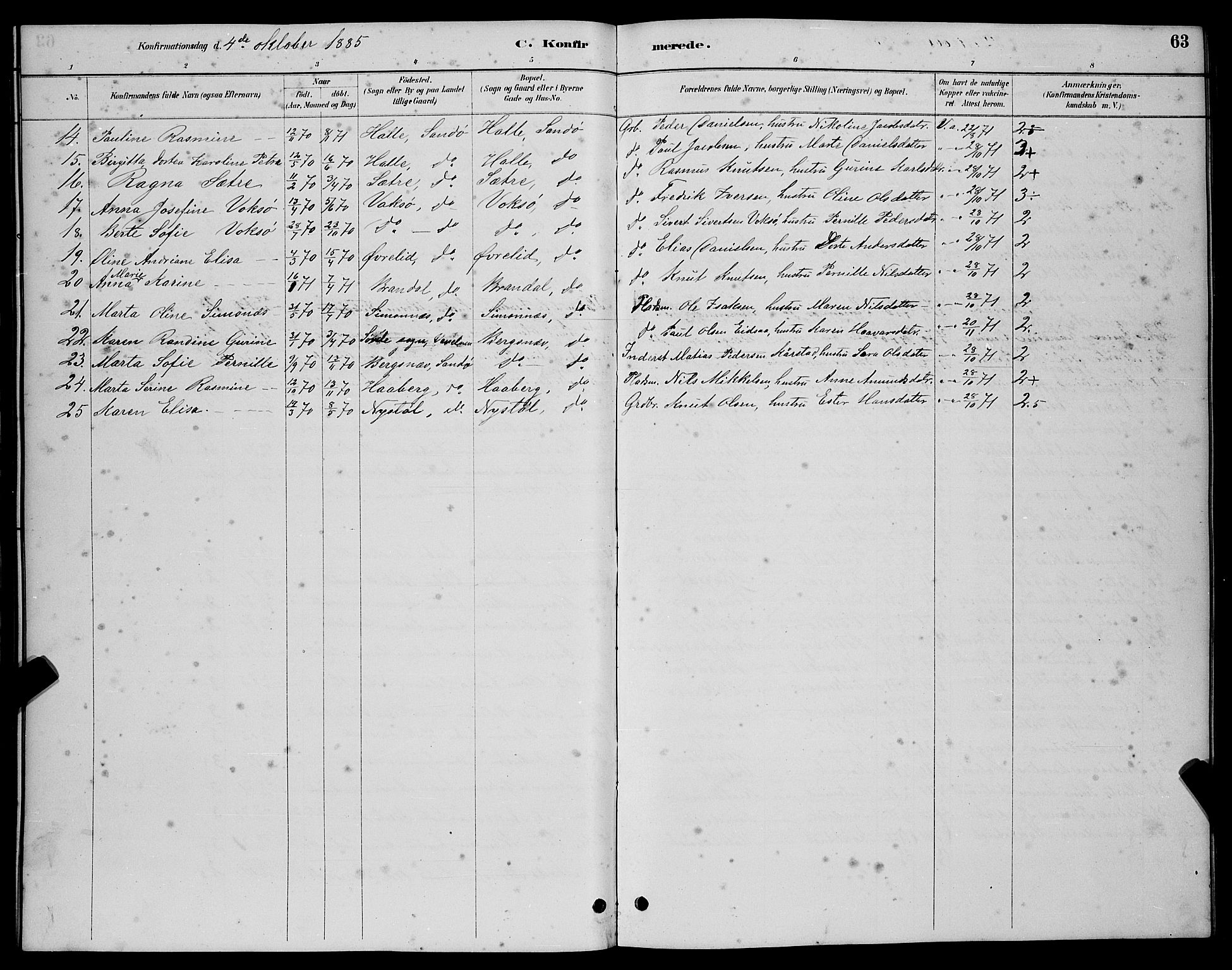 Ministerialprotokoller, klokkerbøker og fødselsregistre - Møre og Romsdal, AV/SAT-A-1454/503/L0048: Parish register (copy) no. 503C03, 1885-1893, p. 63