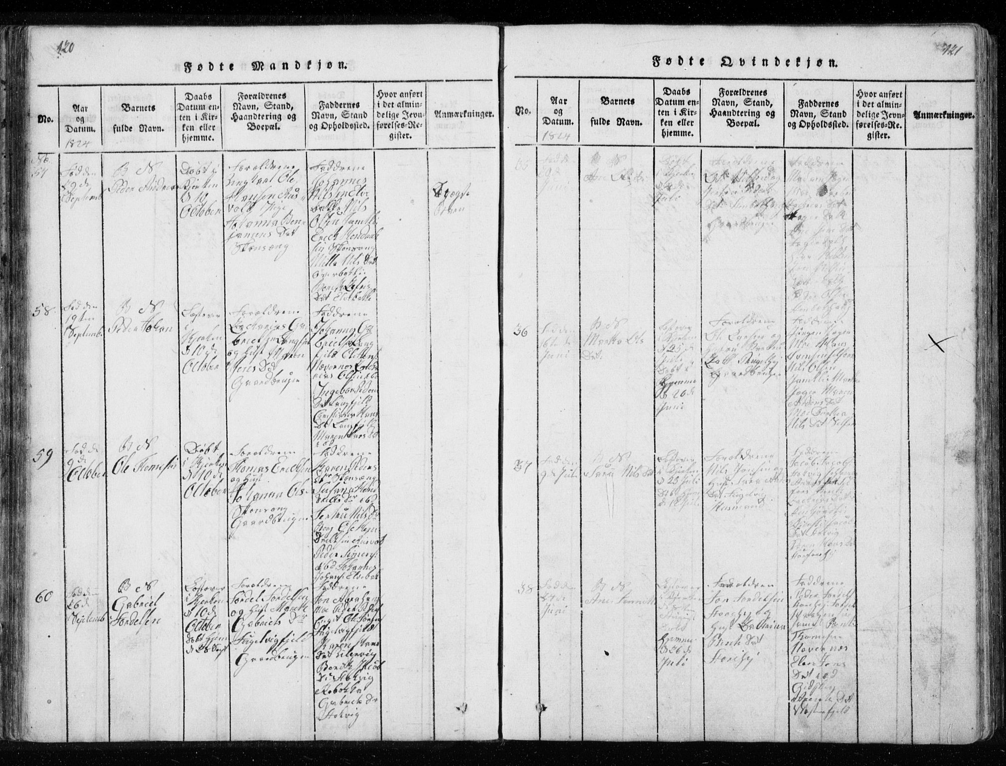 Ministerialprotokoller, klokkerbøker og fødselsregistre - Nordland, AV/SAT-A-1459/827/L0412: Parish register (copy) no. 827C01, 1820-1841, p. 120-121