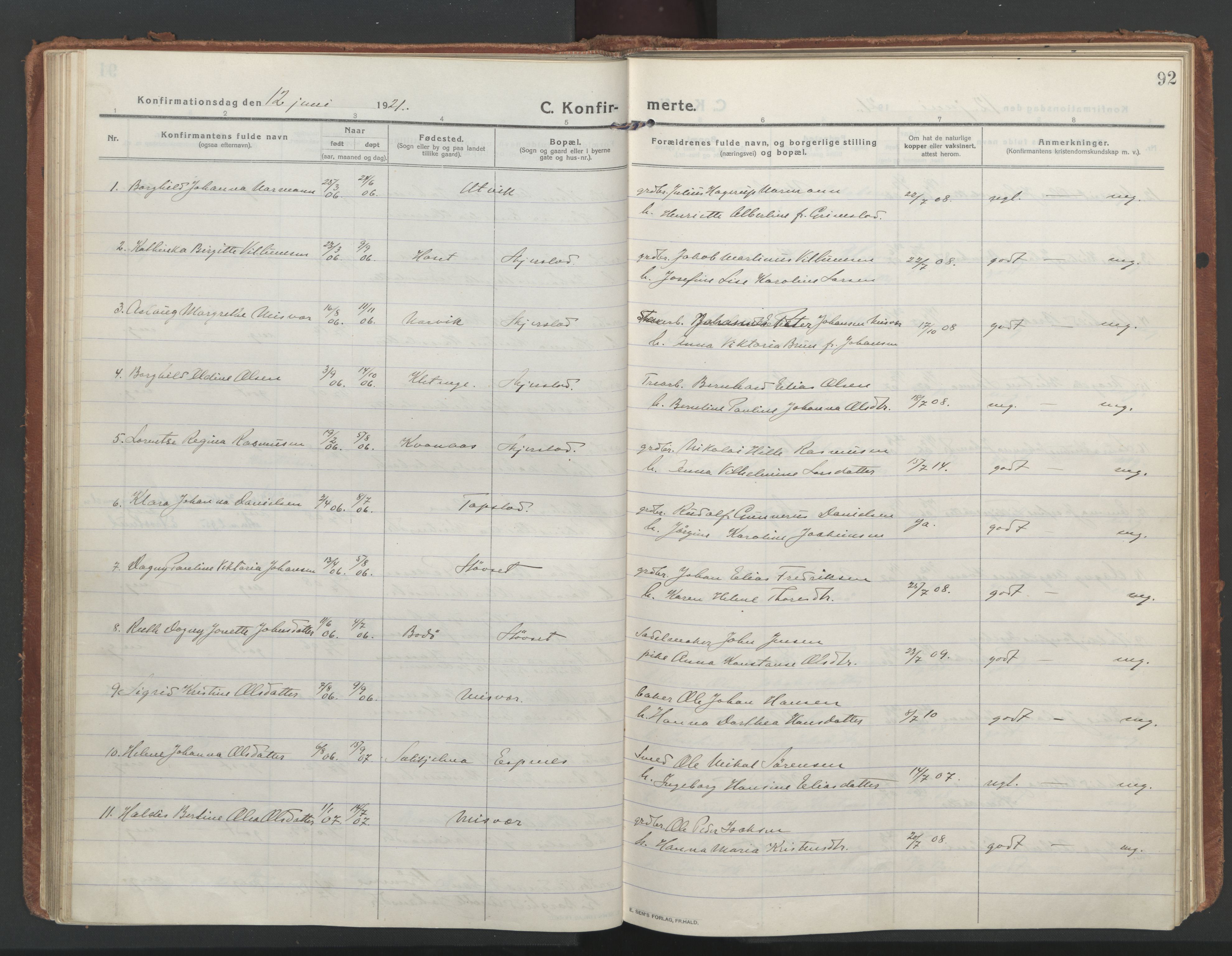 Ministerialprotokoller, klokkerbøker og fødselsregistre - Nordland, AV/SAT-A-1459/852/L0748: Parish register (official) no. 852A18, 1913-1932, p. 92