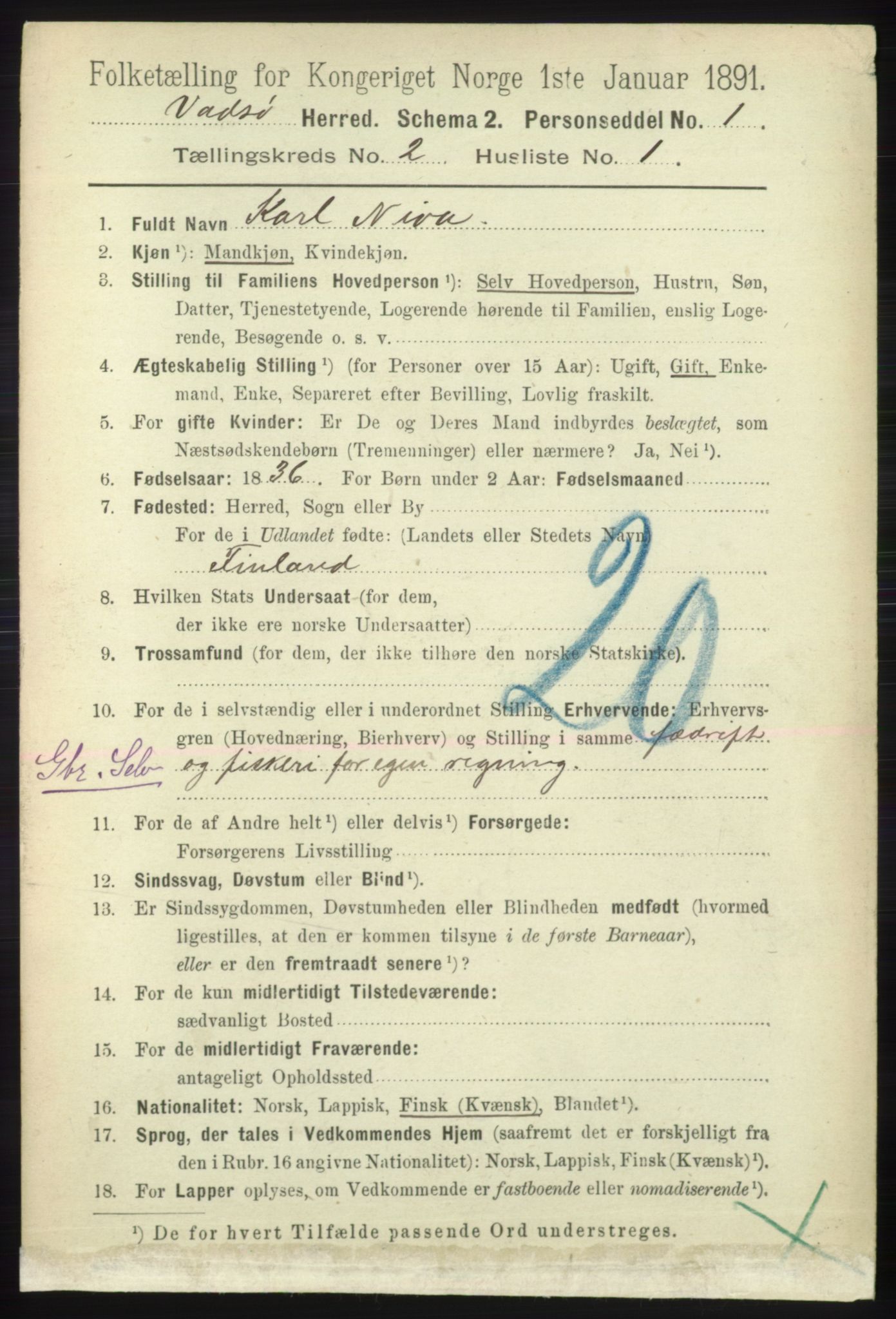 RA, 1891 census for 2029 Vadsø, 1891, p. 454