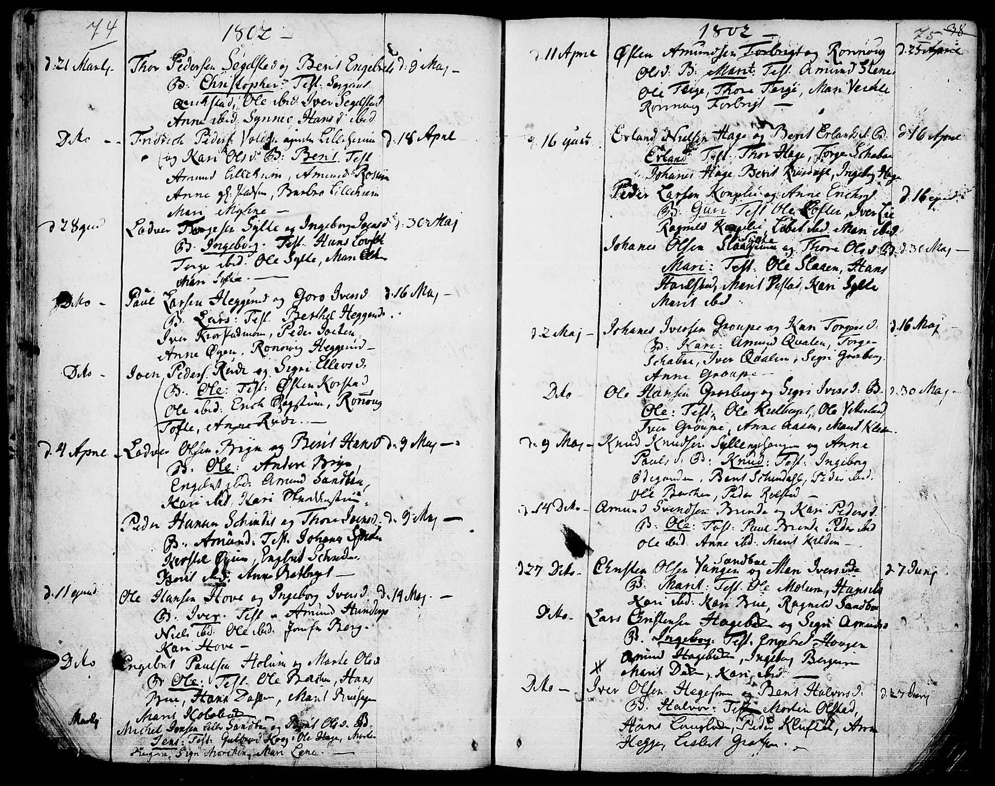 Fron prestekontor, AV/SAH-PREST-078/H/Ha/Haa/L0001: Parish register (official) no. 1, 1799-1816, p. 74-75