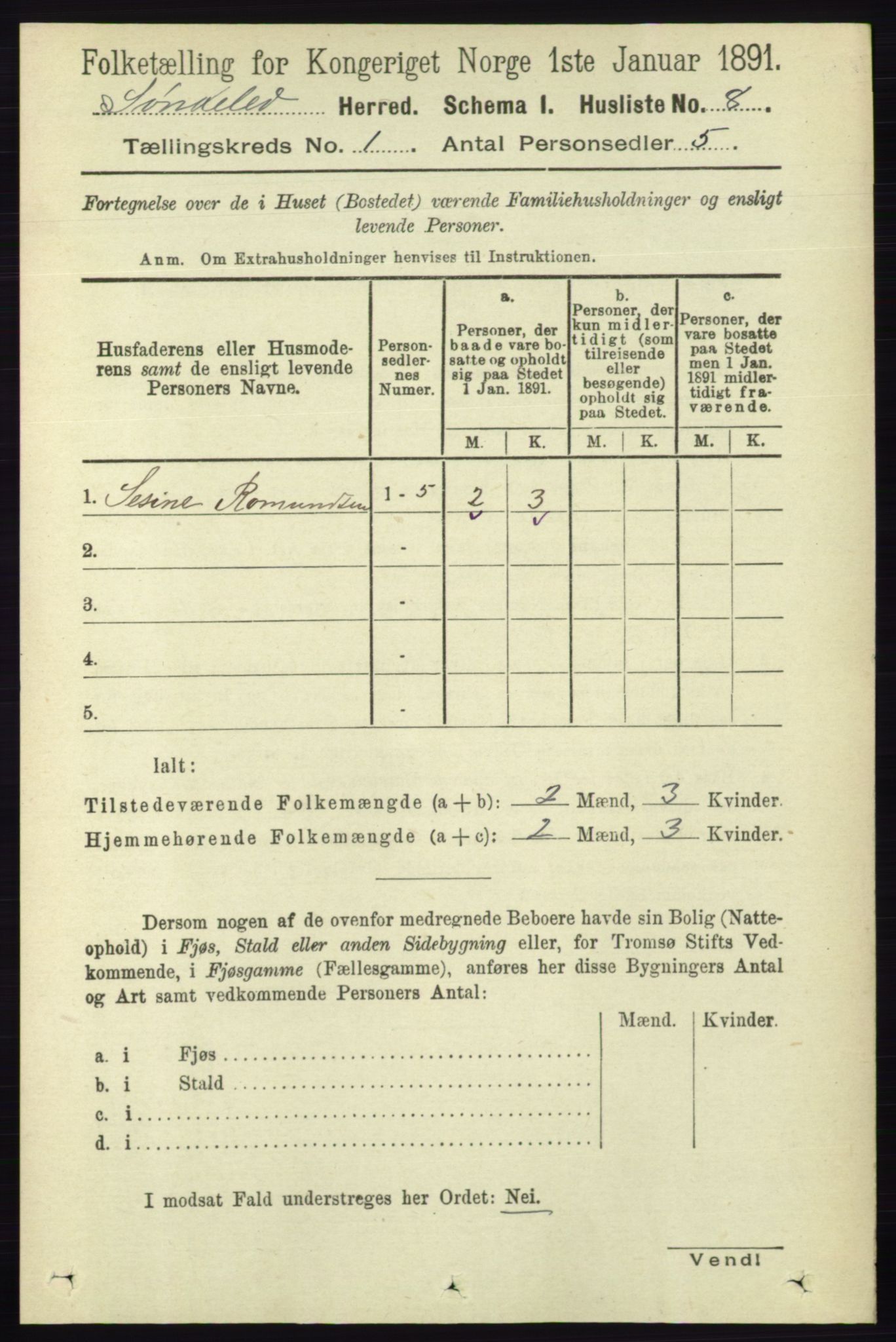 RA, 1891 census for 0913 Søndeled, 1891, p. 46