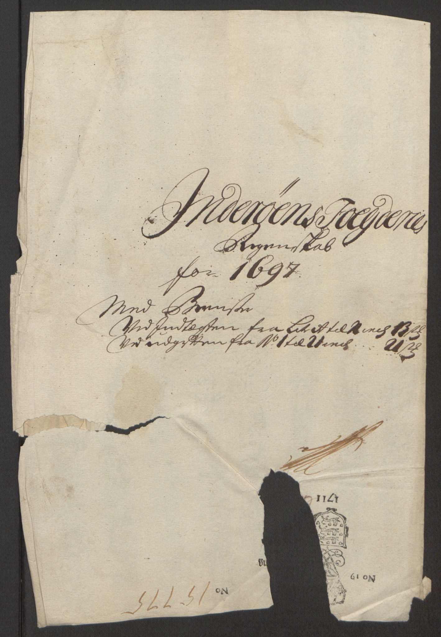 Rentekammeret inntil 1814, Reviderte regnskaper, Fogderegnskap, RA/EA-4092/R63/L4309: Fogderegnskap Inderøy, 1695-1697, p. 376