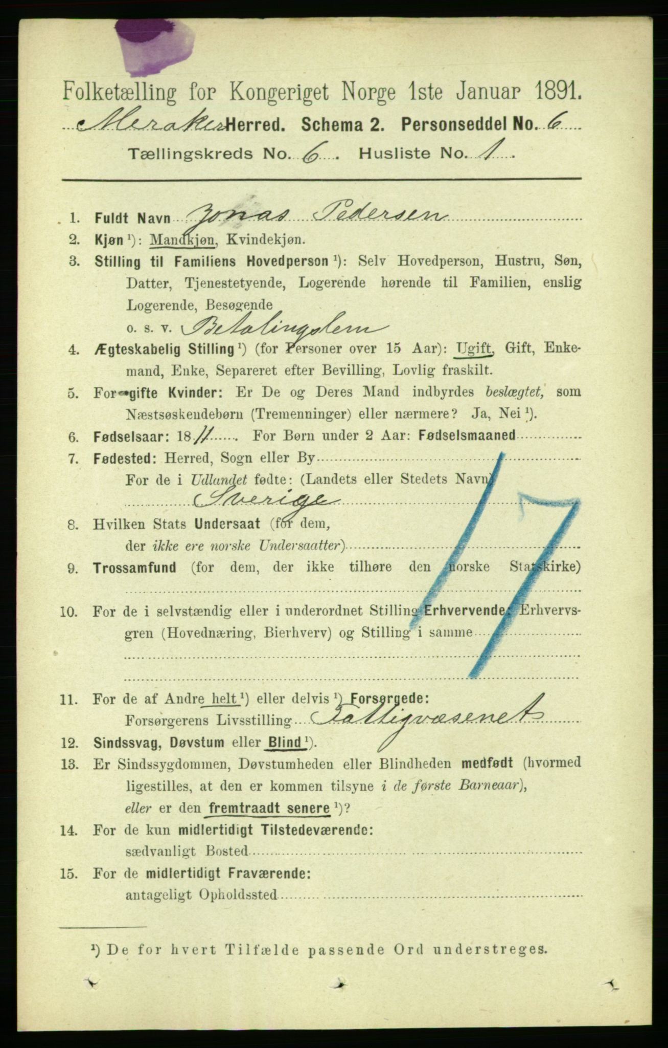 RA, 1891 census for 1711 Meråker, 1891, p. 2031