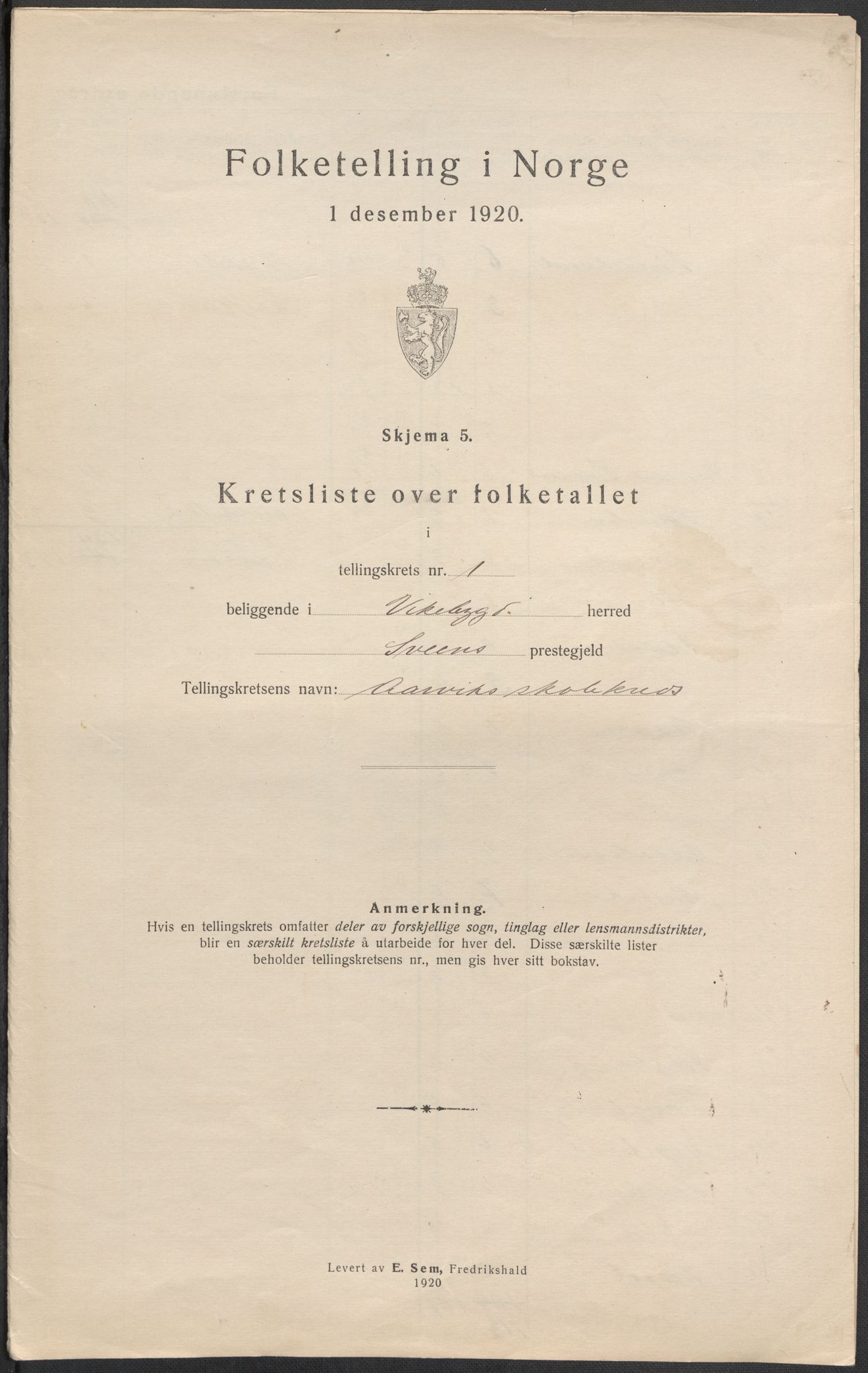 SAB, 1920 census for Vikebygd, 1920, p. 6