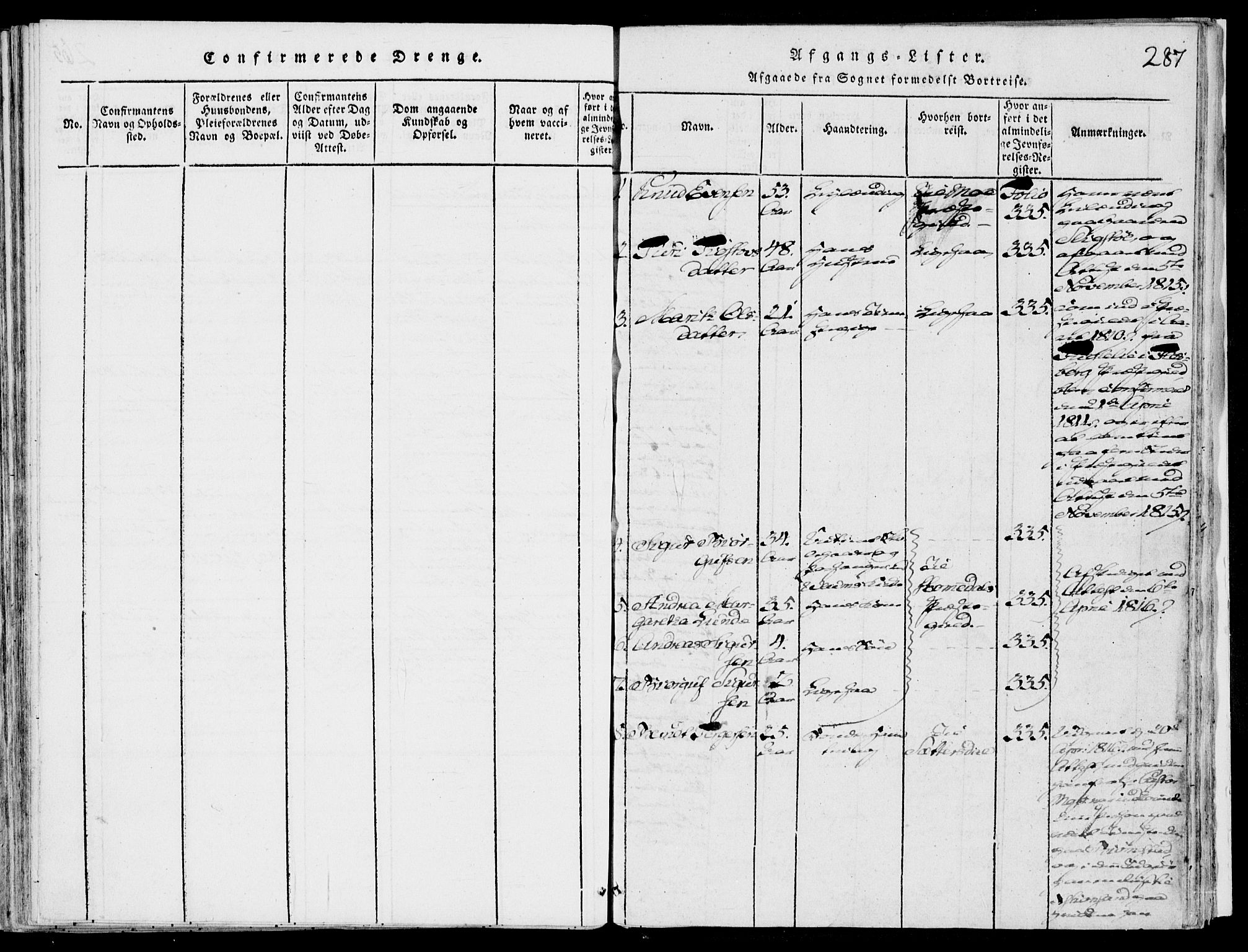 Fyresdal kirkebøker, SAKO/A-263/F/Fb/L0001: Parish register (official) no. II 1, 1815-1854, p. 287