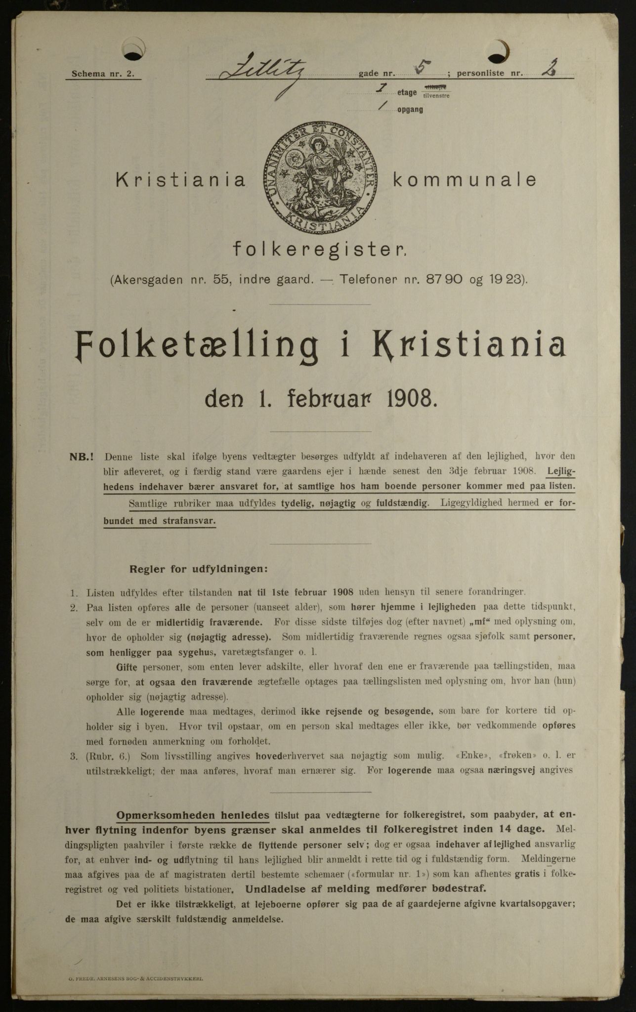 OBA, Municipal Census 1908 for Kristiania, 1908, p. 115568