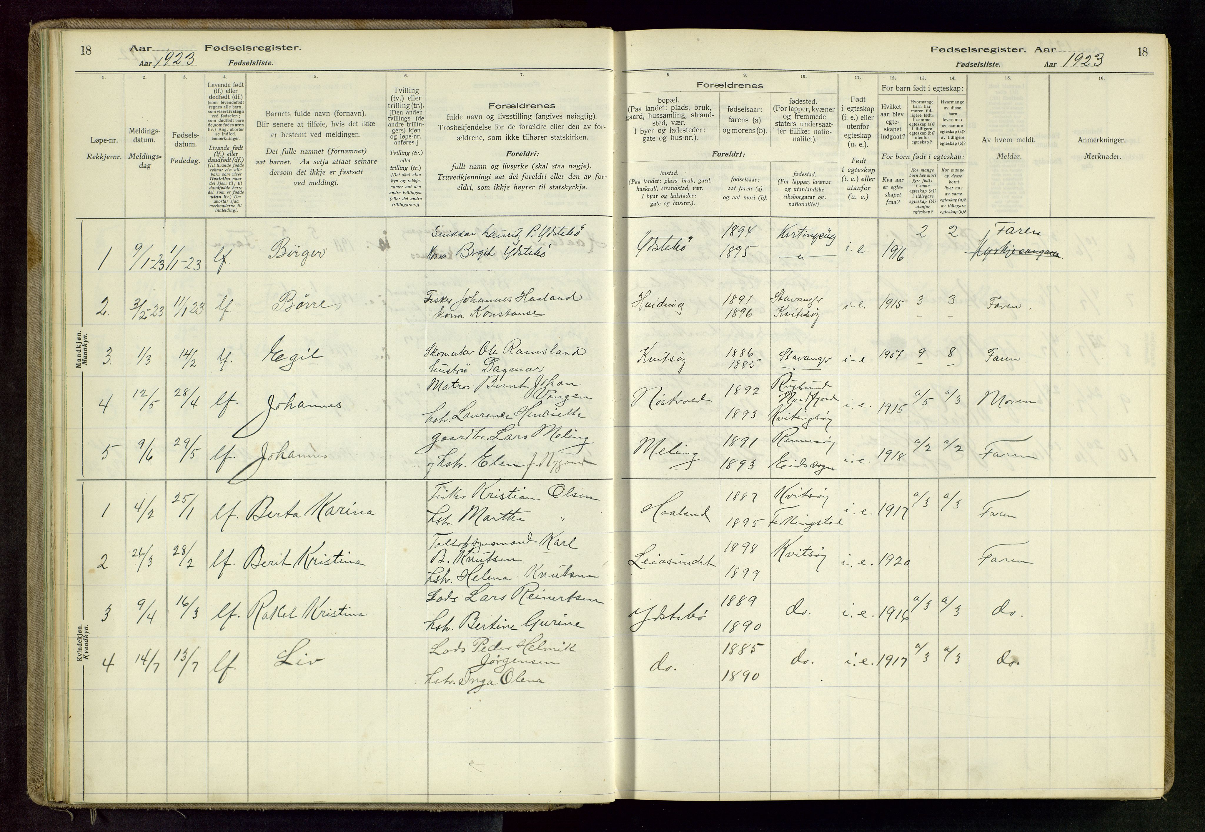 Randaberg sokneprestkontor, SAST/A-101798/001/A/L0004: Birth register no. 4, 1916-1982, p. 18