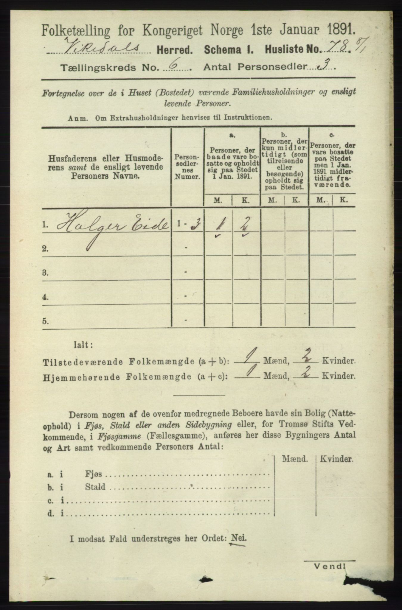 RA, 1891 census for 1157 Vikedal, 1891, p. 1568