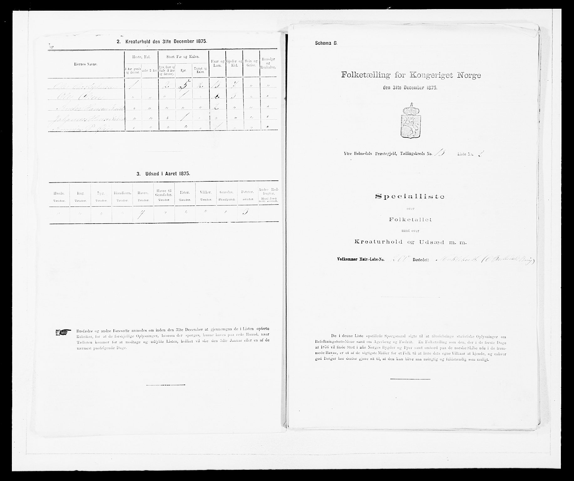 SAB, 1875 census for 1429P Ytre Holmedal, 1875, p. 865