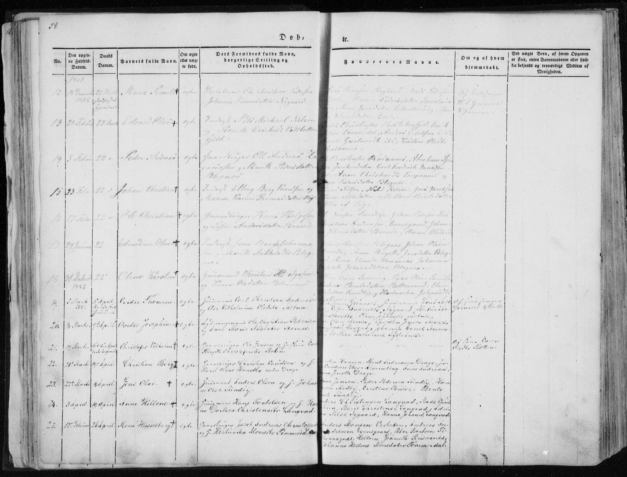 Ministerialprotokoller, klokkerbøker og fødselsregistre - Nordland, AV/SAT-A-1459/847/L0666: Parish register (official) no. 847A06, 1842-1871, p. 54